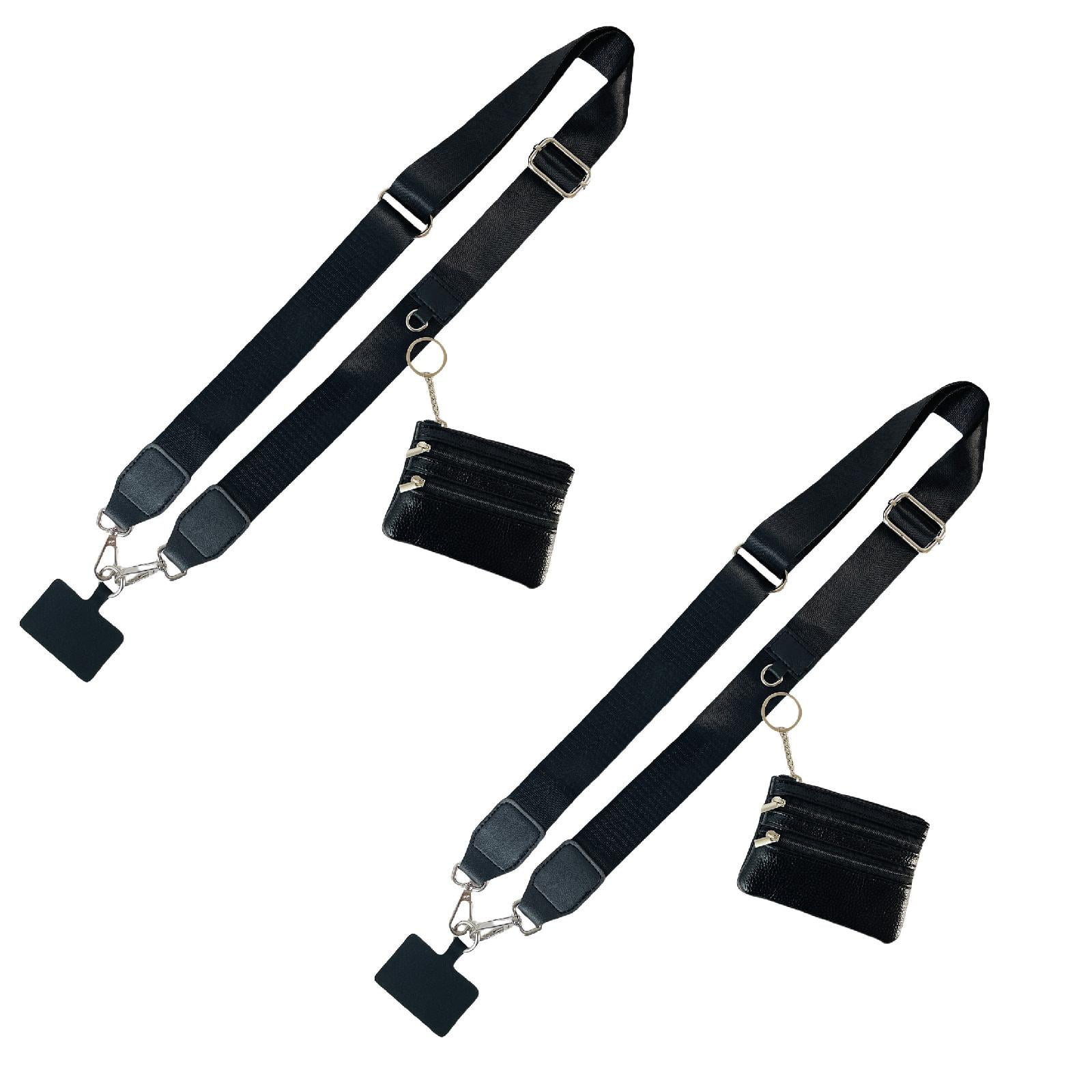 Clip and Go Phone Strap with Zipper Pouch,Crossbody Adjustable Chain Lanyard with PU Leather Wallet for All Phones Black-2pcs - Image 1