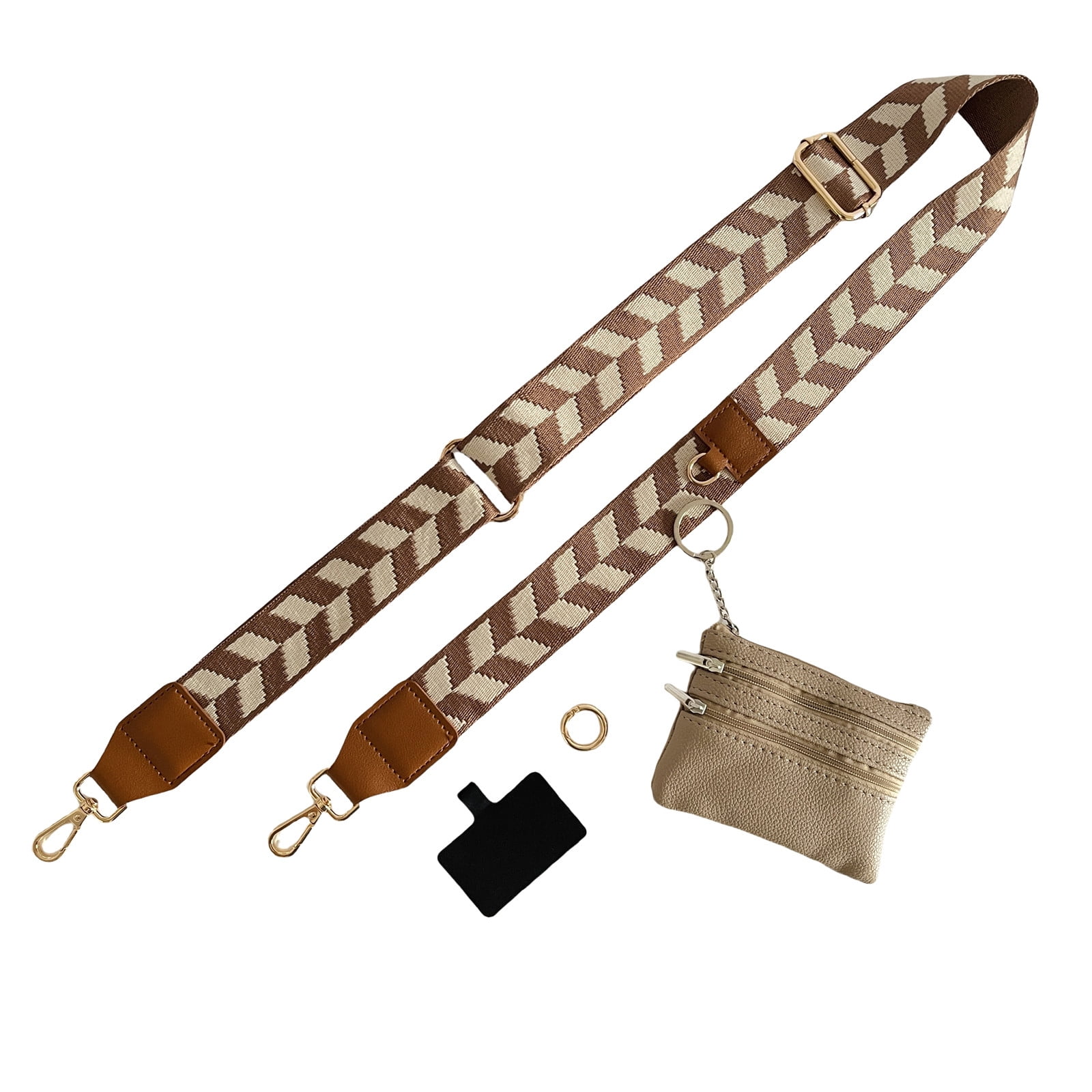 Clip and Go Phone Strap with Zipper Pouch,Crossbody Adjustable Chain Lanyard with PU Leather Wallet for All Phones Brown - Image 1