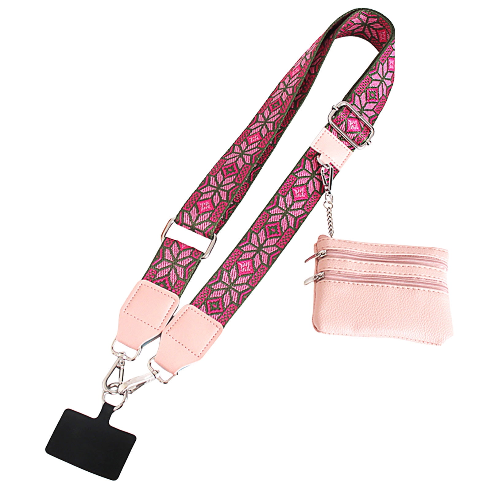 Clip and Go Phone Strap with Zipper Pouch,Crossbody Adjustable Chain Lanyard with PU Leather Wallet for All Phones C - Image 1