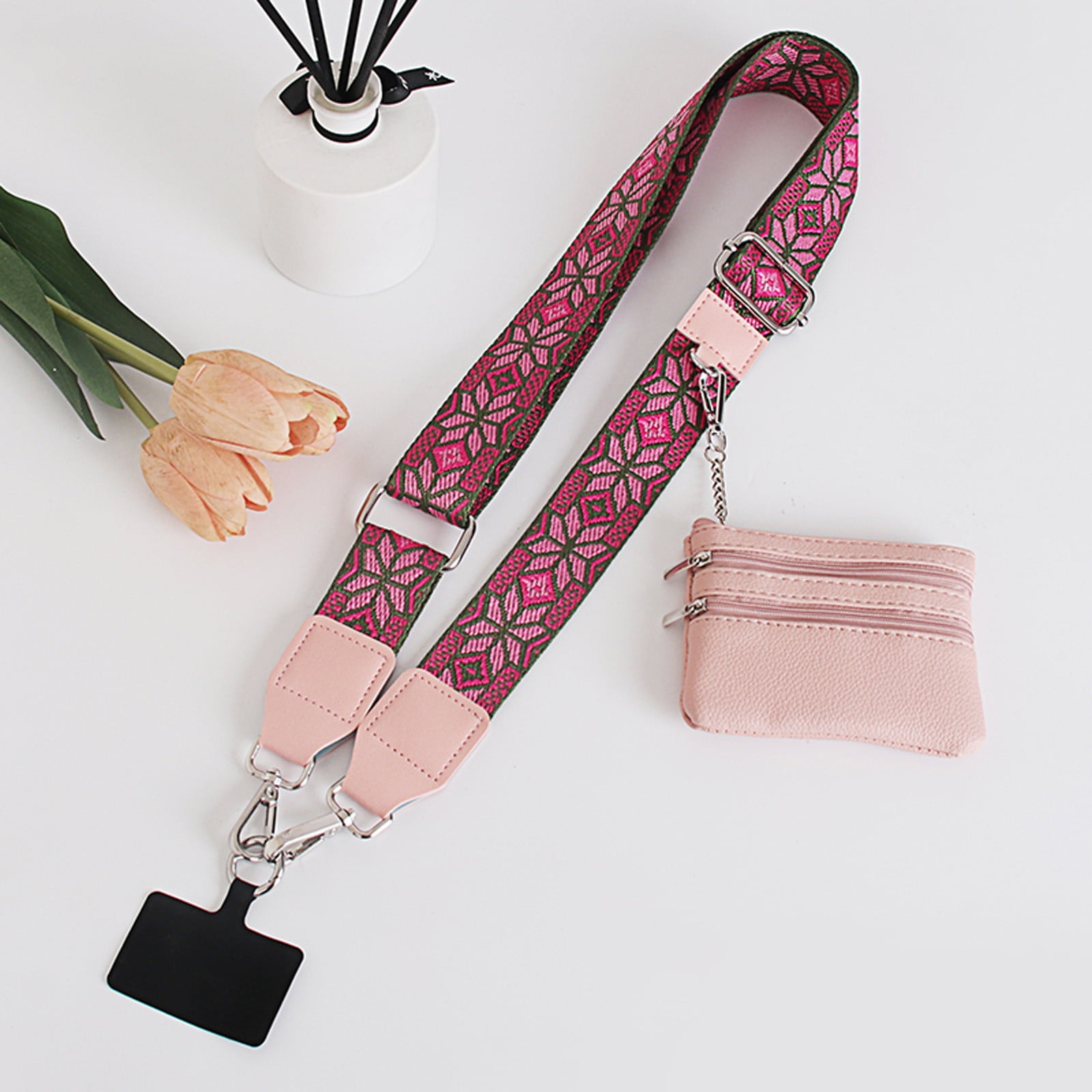 Clip and Go Phone Strap with Zipper Pouch,Crossbody Adjustable Chain Lanyard with PU Leather Wallet for All Phones C - Image 4