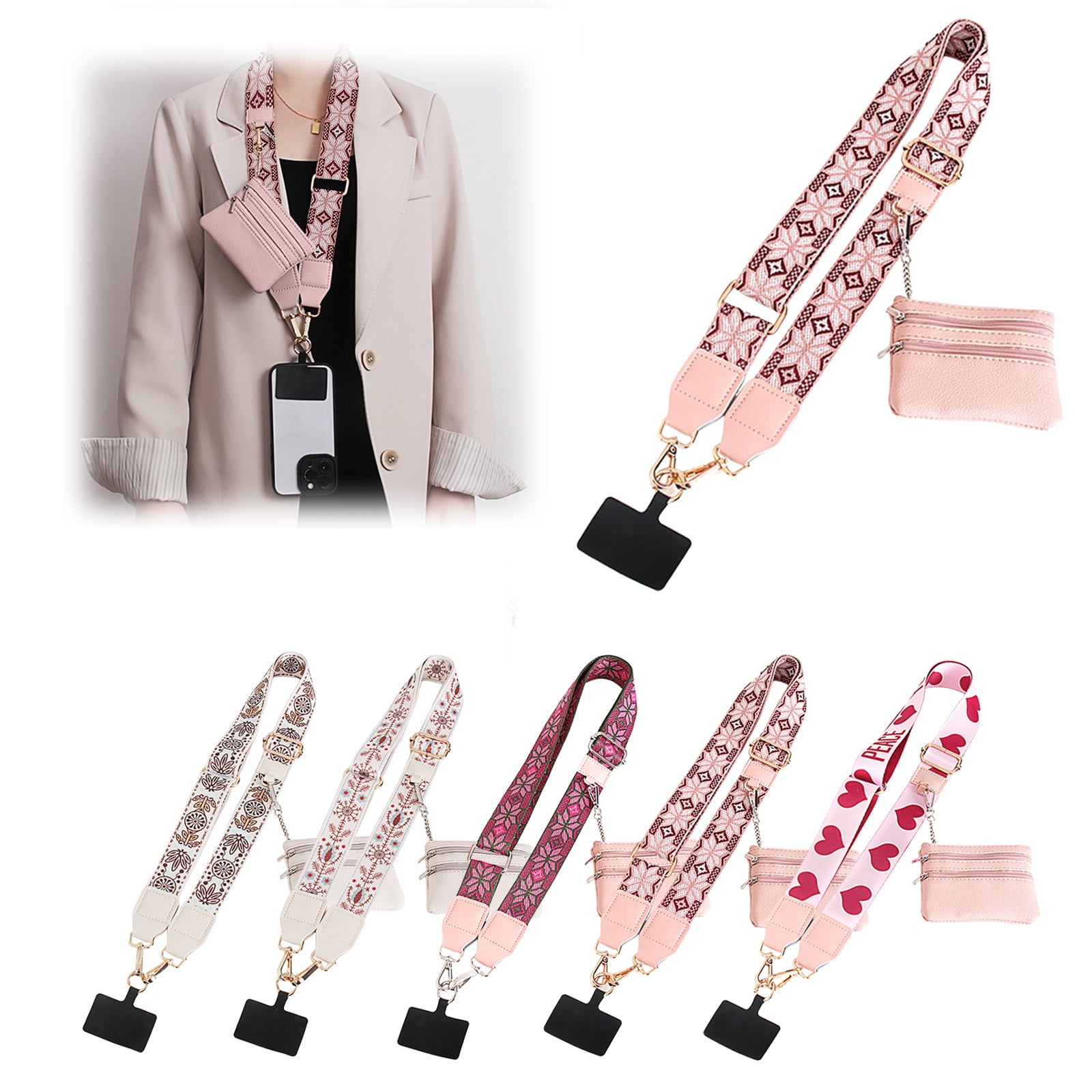 Clip and Go Phone Strap with Zipper Pouch,Crossbody Adjustable Chain Lanyard with PU Leather Wallet for All Phones D - Image 2