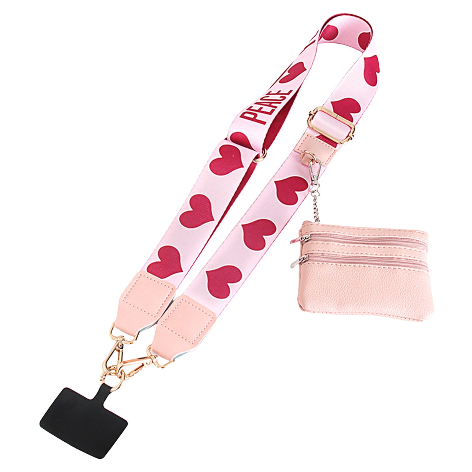 Clip and Go Phone Strap with Zipper Pouch,Crossbody Adjustable Chain Lanyard with PU Leather Wallet for All Phones E - Image 1