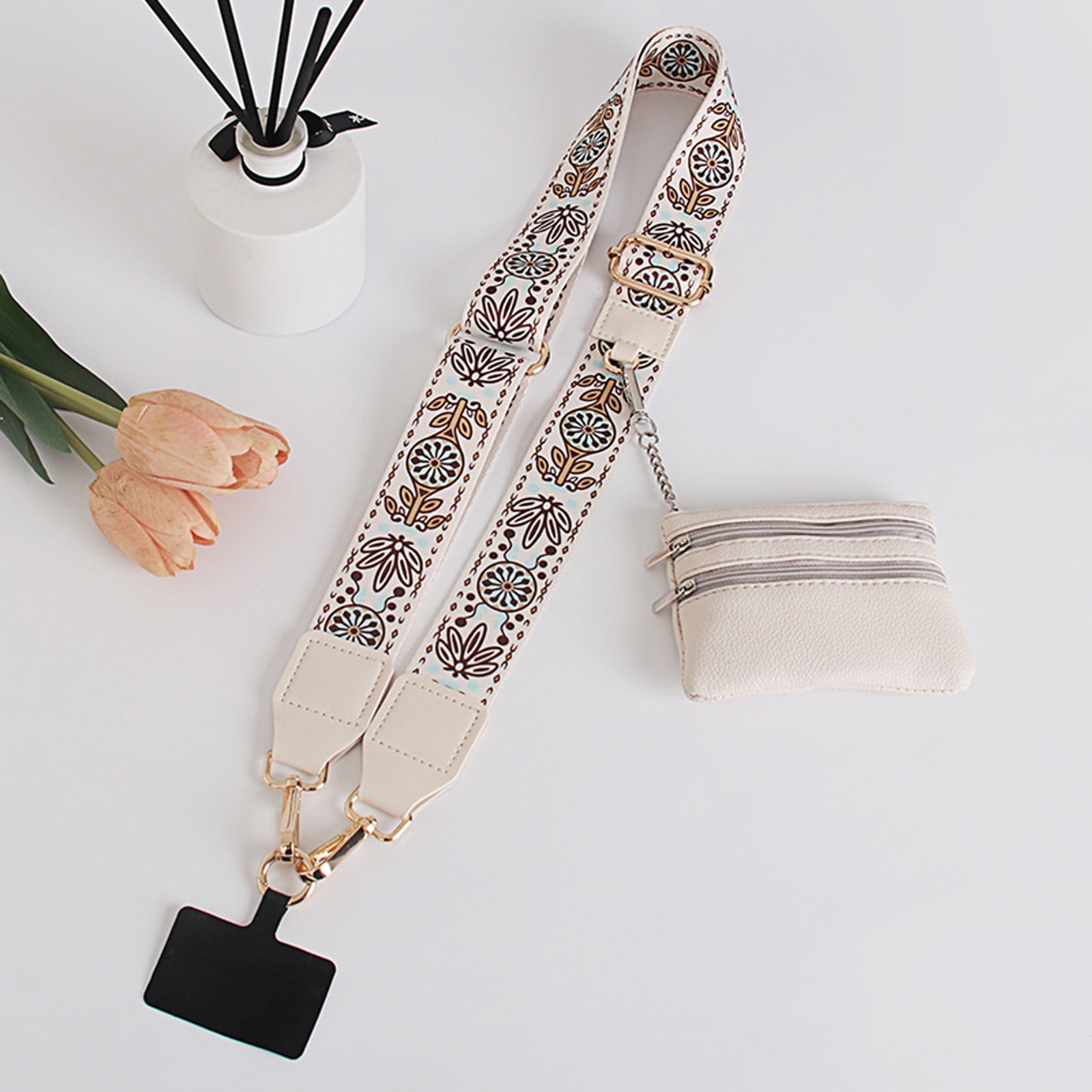 Clip and Go Phone Strap with Zipper Pouch,Crossbody Adjustable Chain Lanyard with PU Leather Wallet for All Phones F-A 2PCS - Image 5