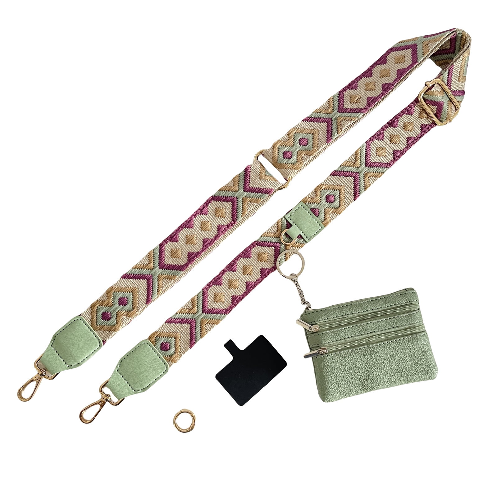 Clip and Go Phone Strap with Zipper Pouch,Crossbody Adjustable Chain Lanyard with PU Leather Wallet for All Phones Light Green - Image 1