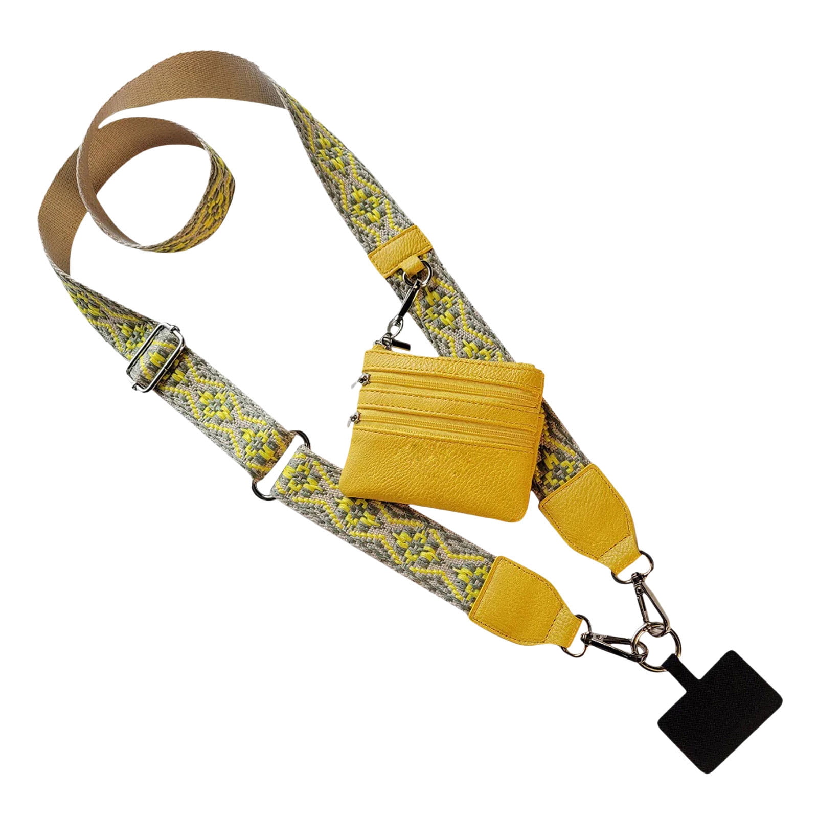 Clip and Go Phone Strap with Zipper Pouch,Crossbody Adjustable Chain Lanyard with PU Leather Wallet for All Phones Yellow - Image 2