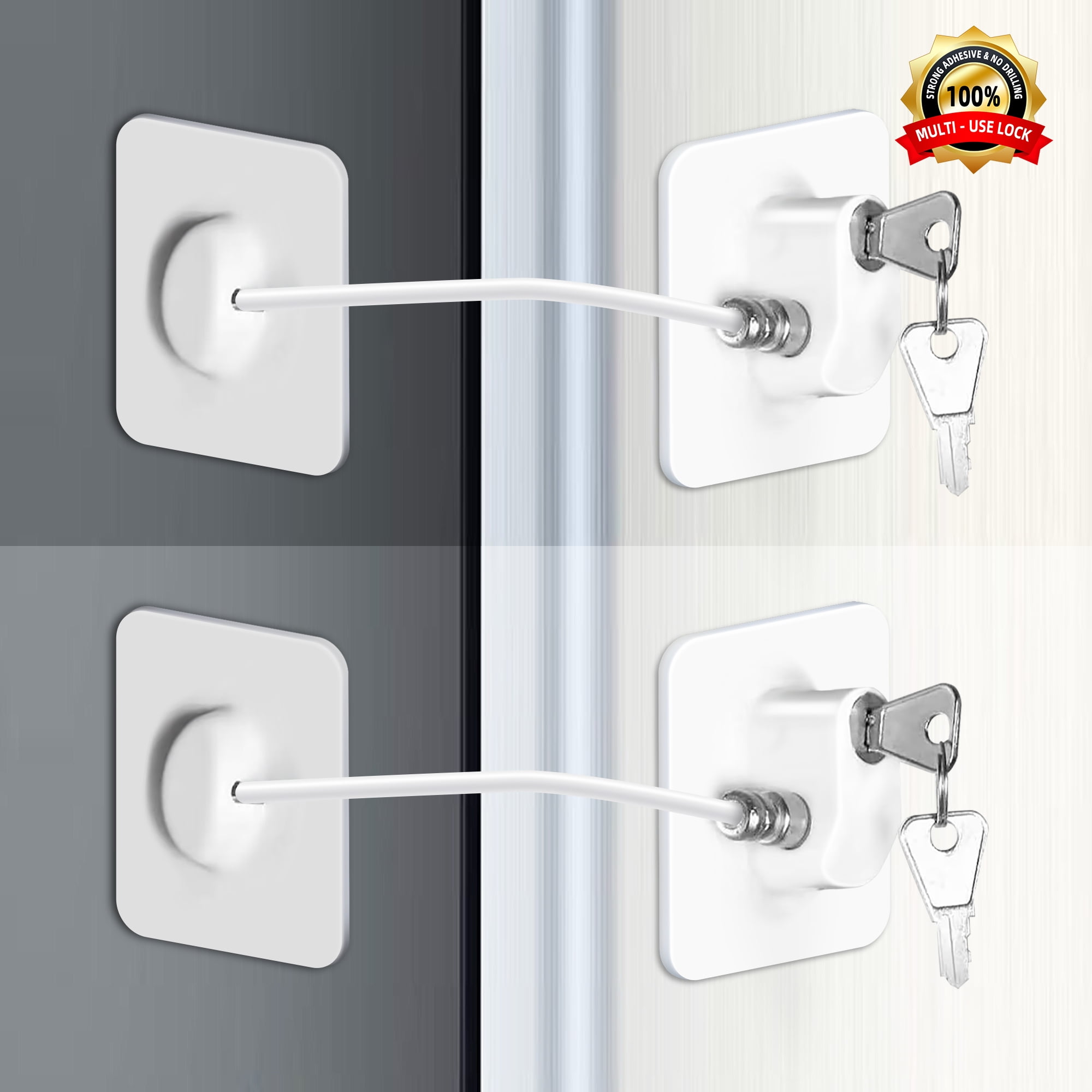 Baby Proofing, Refrigerator lock, Baby Safety Locks for Cabinets, Cabinet Locks for Babies, No Drilling Child Safety Cabinet Locks for Latching to Drawer Door Fridge Oven Toilet Seat White - Image 1