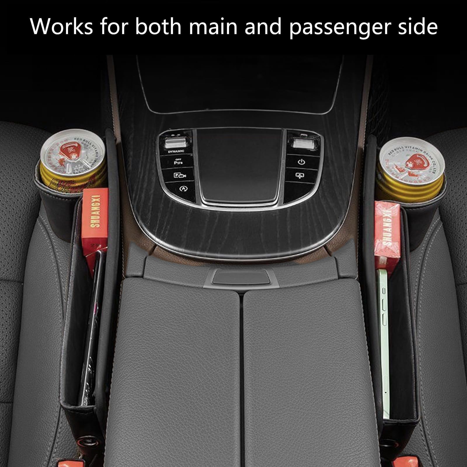 DEIKAL 2 Pack Car Leather Cup Holder Gap Bag - Car Seat Gap Filler & Organizer, Adjustable Seat Gap Storage Box for Phones, Glasses, Keys, Cards - Image 3