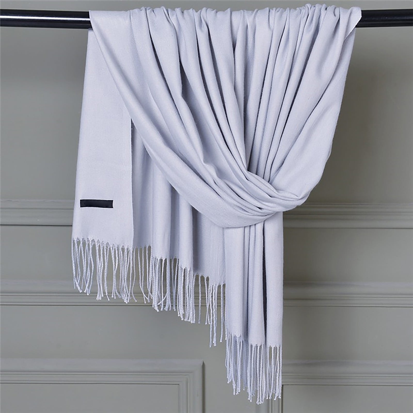 Delayuji Pashmina Scarf for Women Scarf for Women Women Pashmina Scarf Soft Solid Plain Shawl Wrap Fashion Warm Neck with Fringes A Red A Gray - Image 2
