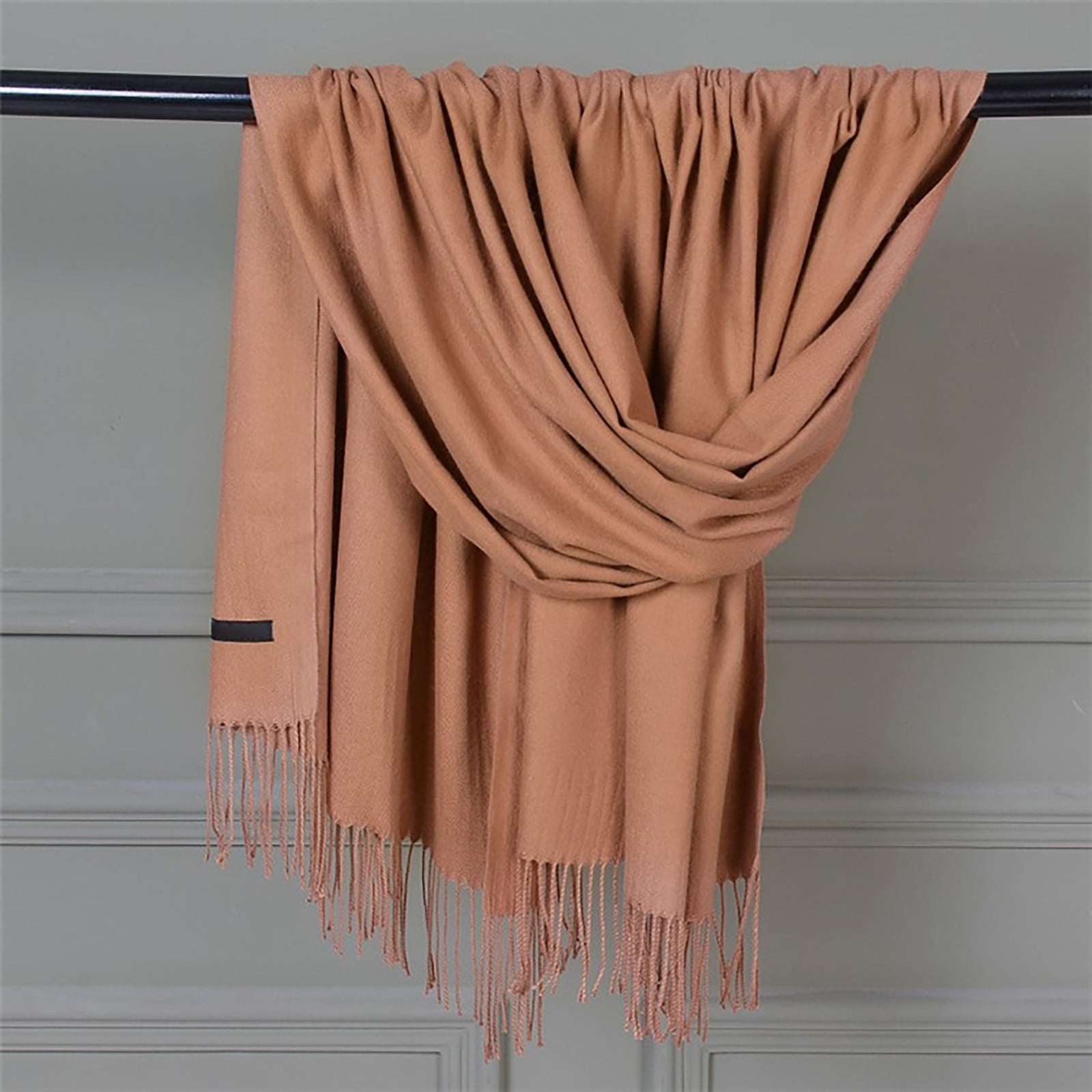 Delayuji Pashmina Scarf for Women Scarf for Women Women Pashmina Scarf Soft Solid Plain Shawl Wrap Fashion Warm Neck with Fringes A Red A Multicolor - Image 2