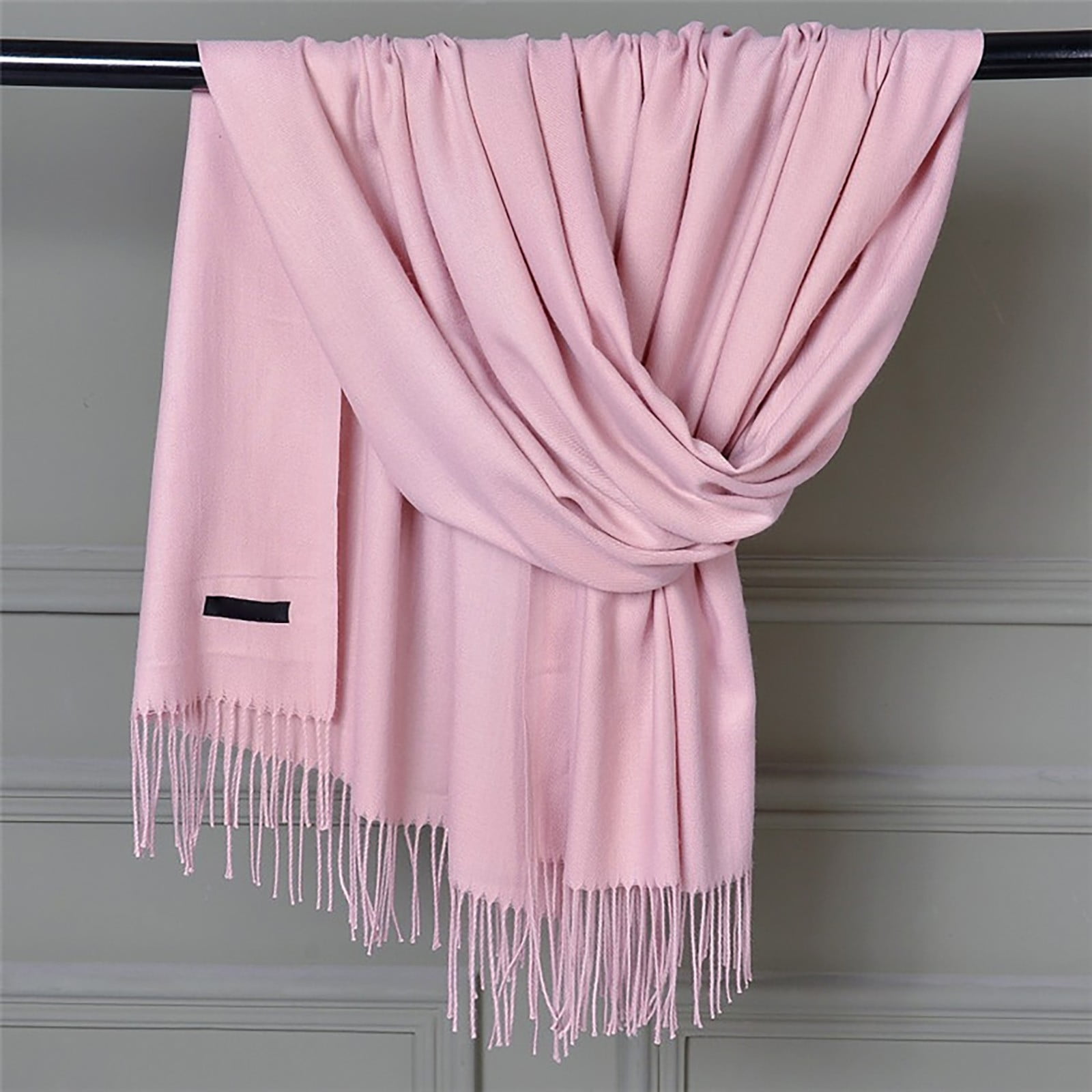 Delayuji Pashmina Scarf for Women Scarf for Women Women Pashmina Scarf Soft Solid Plain Shawl Wrap Fashion Warm Neck with Fringes A Red A Pink - Image 2