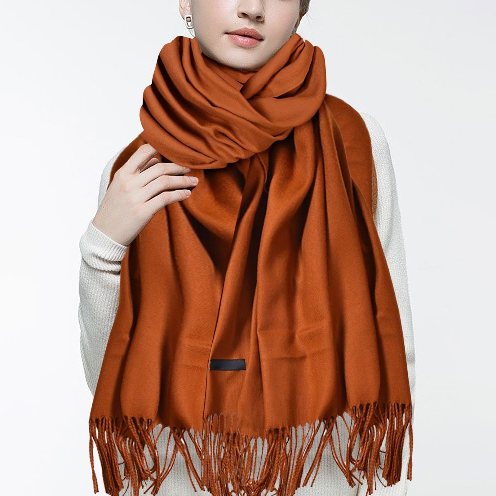 Delayuji Pashmina Scarf for Women Scarf for Women Women Pashmina Scarf Soft Solid Plain Shawl Wrap Fashion Warm Neck with Fringes A Red A Pink - Image 4