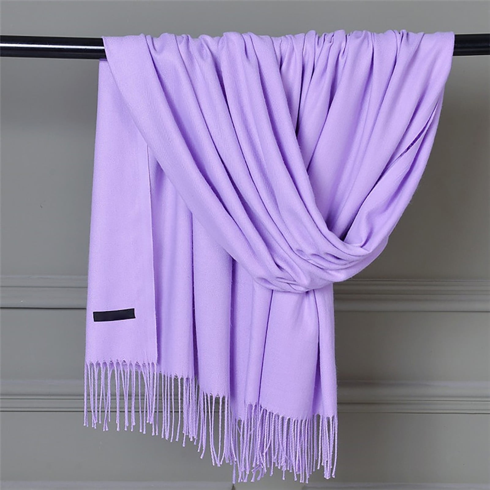 Delayuji Pashmina Scarf for Women Scarf for Women Women Pashmina Scarf Soft Solid Plain Shawl Wrap Fashion Warm Neck with Fringes A Red A Purple - Image 2