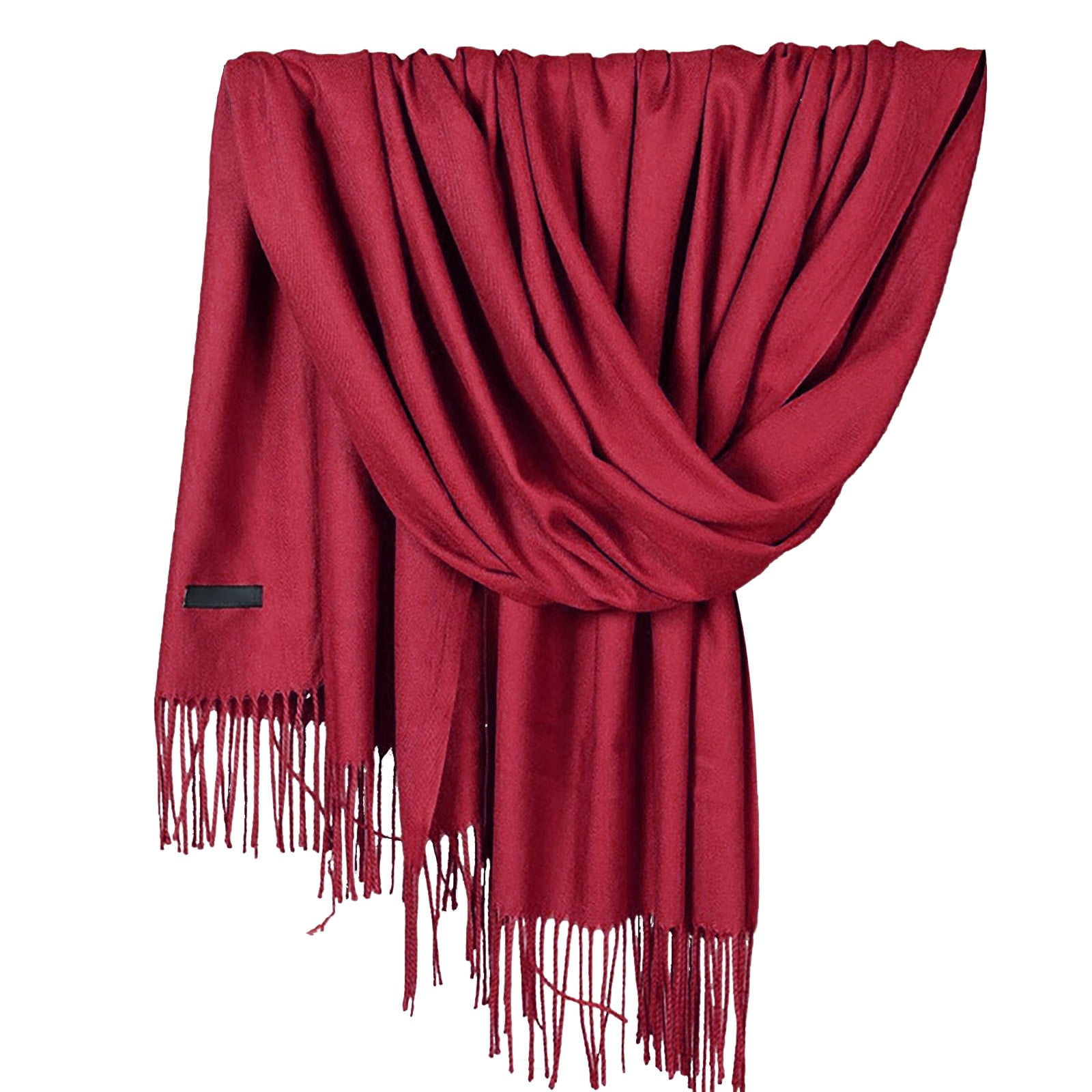 Delayuji Pashmina Scarf for Women Scarf for Women Women Pashmina Scarf Soft Solid Plain Shawl Wrap Fashion Warm Neck with Fringes A A Red - Image 1