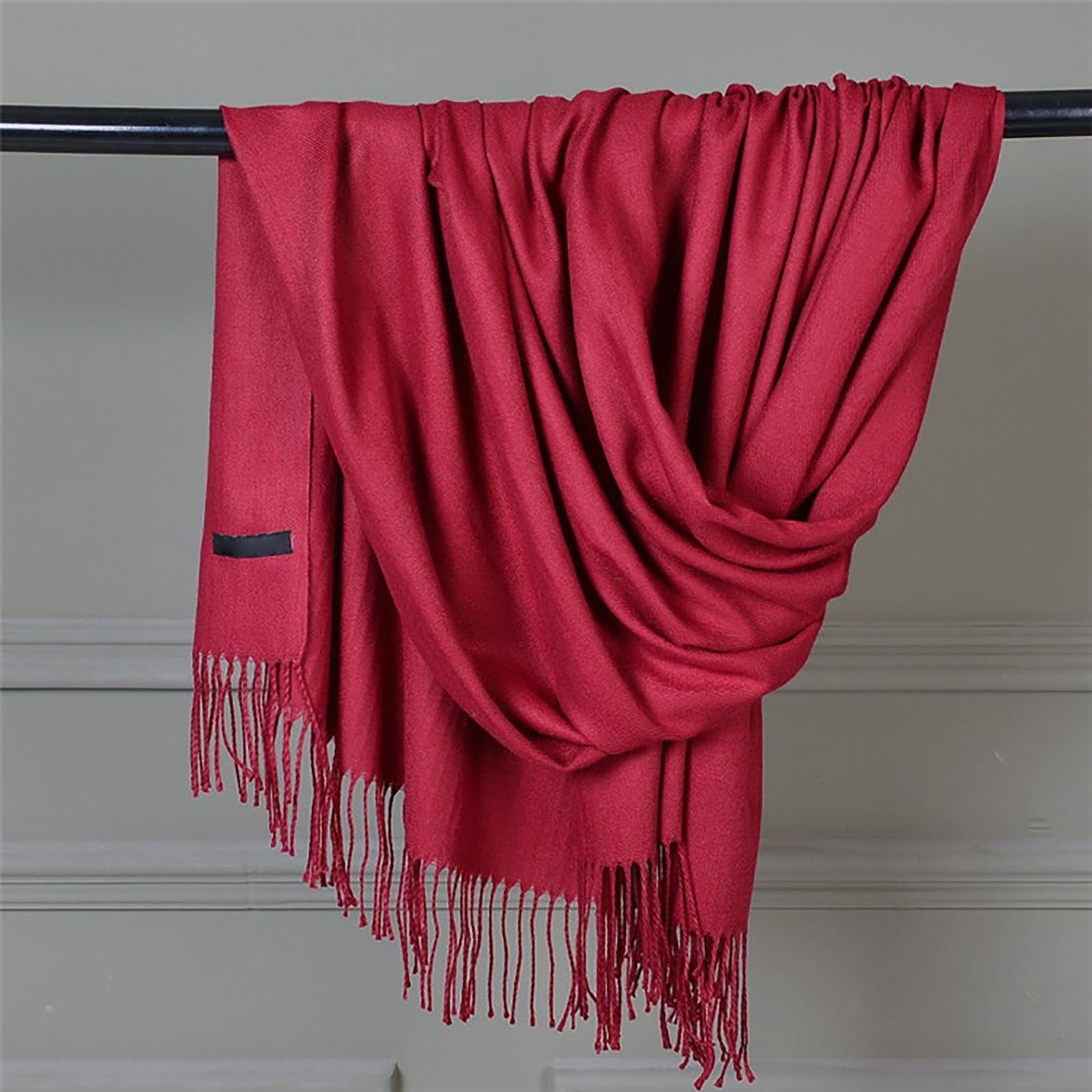 Delayuji Pashmina Scarf for Women Scarf for Women Women Pashmina Scarf Soft Solid Plain Shawl Wrap Fashion Warm Neck with Fringes A A Red - Image 2