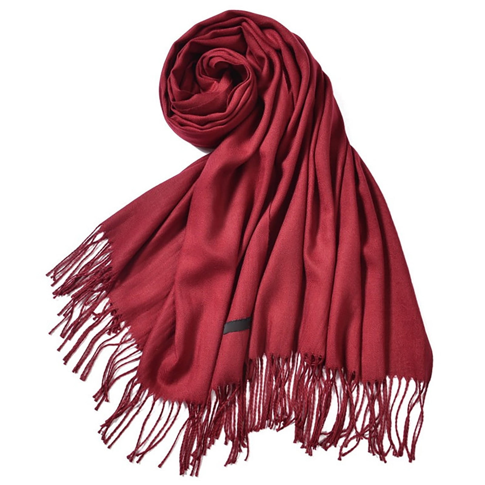 Delayuji Pashmina Scarf for Women Scarf for Women Women Pashmina Scarf Soft Solid Plain Shawl Wrap Fashion Warm Neck with Fringes A A Red - Image 5