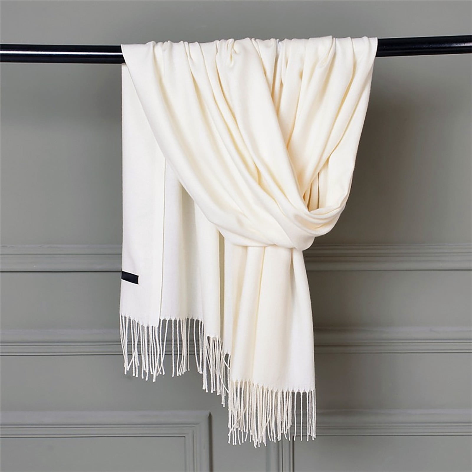 Delayuji Pashmina Scarf for Women Scarf for Women Women Pashmina Scarf Soft Solid Plain Shawl Wrap Fashion Warm Neck with Fringes A Red A White - Image 2