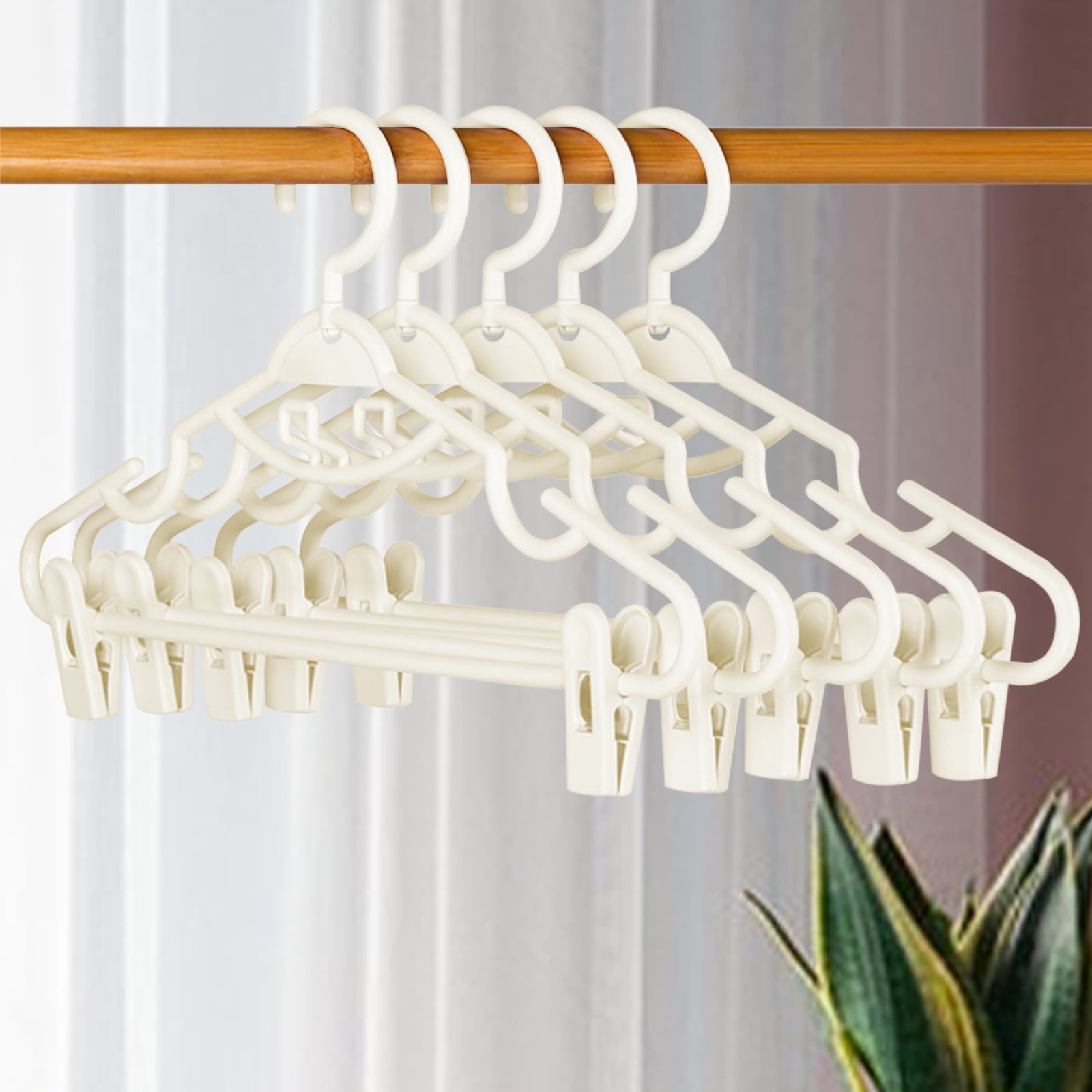 JSCDRPDWL Plastic Pants Hangers with Clips 5 Pack Heavy Duty Skirt Hangers Swivel Hook and Notches Space Saving Acrylic Clip Hangers for Pants Suitable for All Clothing White - Image 2