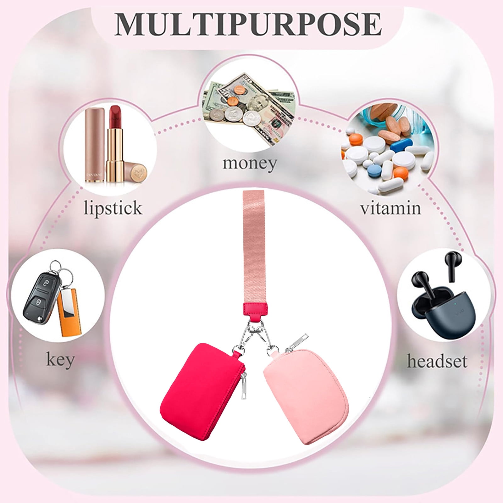 3/2/1PCS Keychain Wallet Mini Zip Around Wristlet Wallets For Women Detachable Dual Pouch Wristlet Portable Coin Purse Small Wallets For Travel Sports Outdoors Blue - Image 6