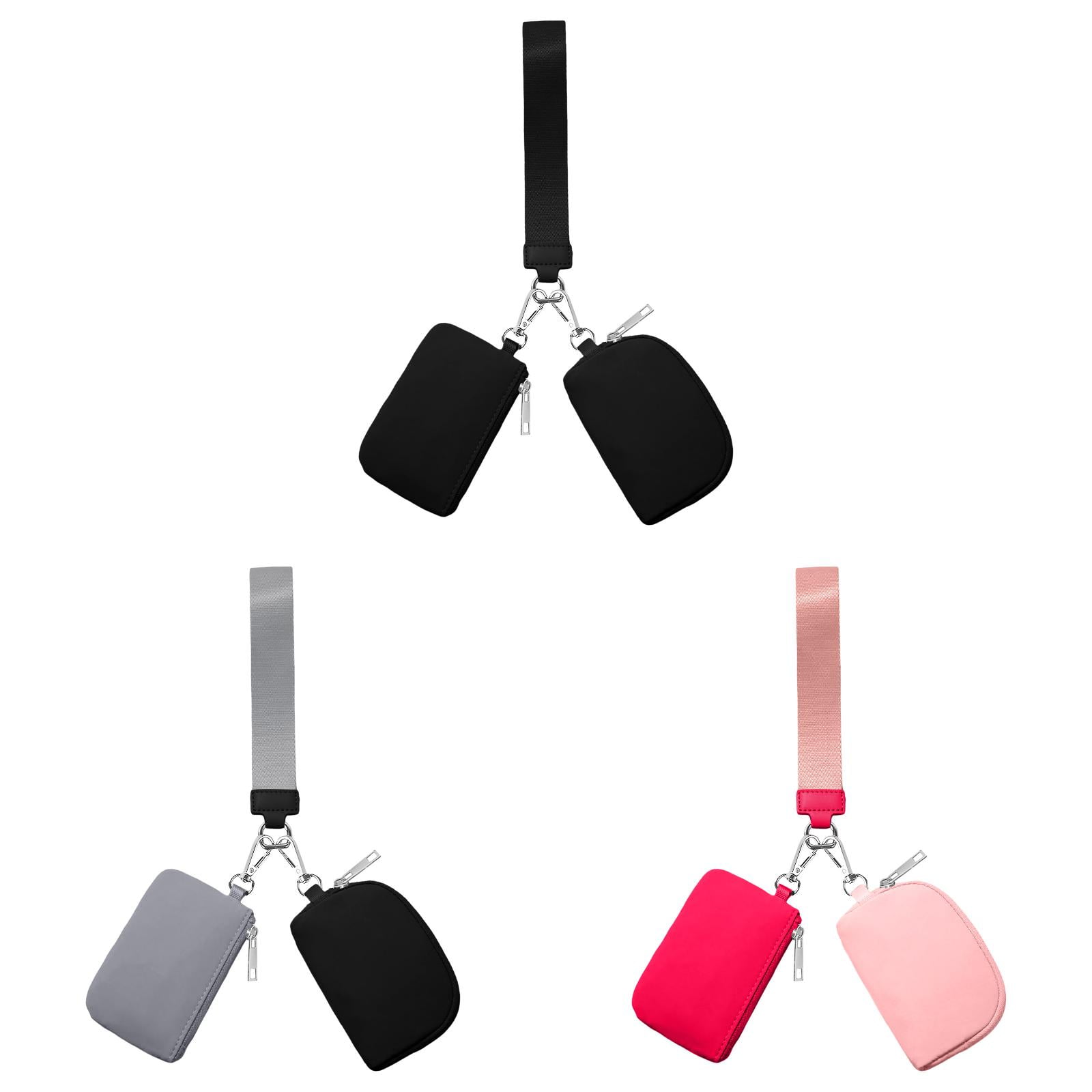 3/2/1PCS Keychain Wallet Mini Zip Around Wristlet Wallets For Women Detachable Dual Pouch Wristlet Portable Coin Purse Small Wallets For Travel Sports Outdoors G-Black 1PCS & Grey 1PCS & Watermelon Red 1PCS - Image 1