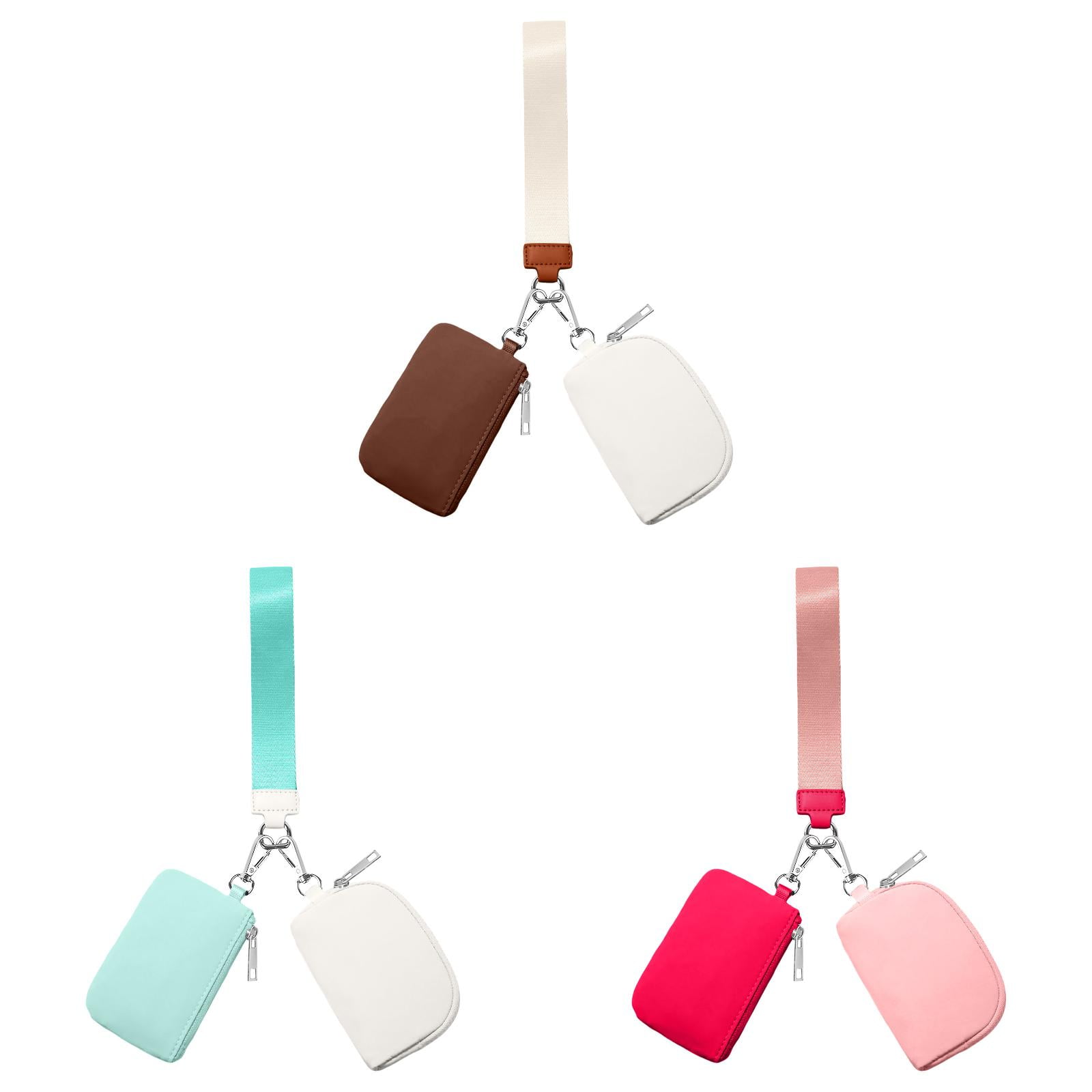 3/2/1PCS Keychain Wallet Mini Zip Around Wristlet Wallets For Women Detachable Dual Pouch Wristlet Portable Coin Purse Small Wallets For Travel Sports Outdoors W-Watermelon Red 1PCS & Mint Green 1PCS & Brown 1PCS - Image 1