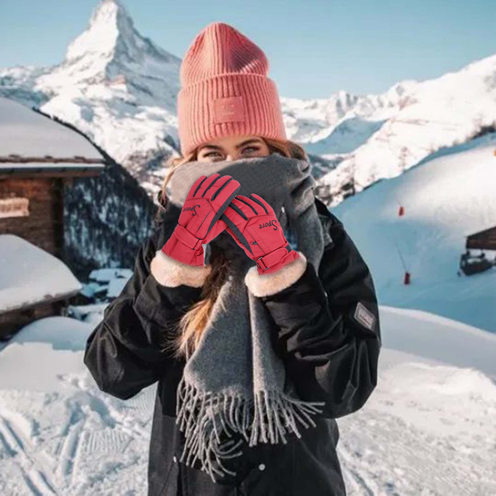 IDALL Ski Gloves Waterproof Gloves Winter Outdoor Men And Women Snow Skating Snowboarding Windproof Warm Ski Gloves Snow Gloves Winter Gloves W-Blue One Size Y-Red - Image 4