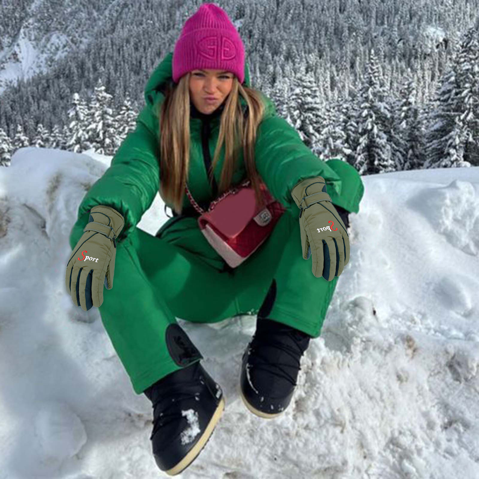 IDALL Ski Gloves Waterproof Gloves Winter Outdoor Men And Women Snow Skating Snowboarding Windproof Warm Ski Gloves Snow Gloves Winter Gloves W-Blue One Size Z-Green 1 - Image 3