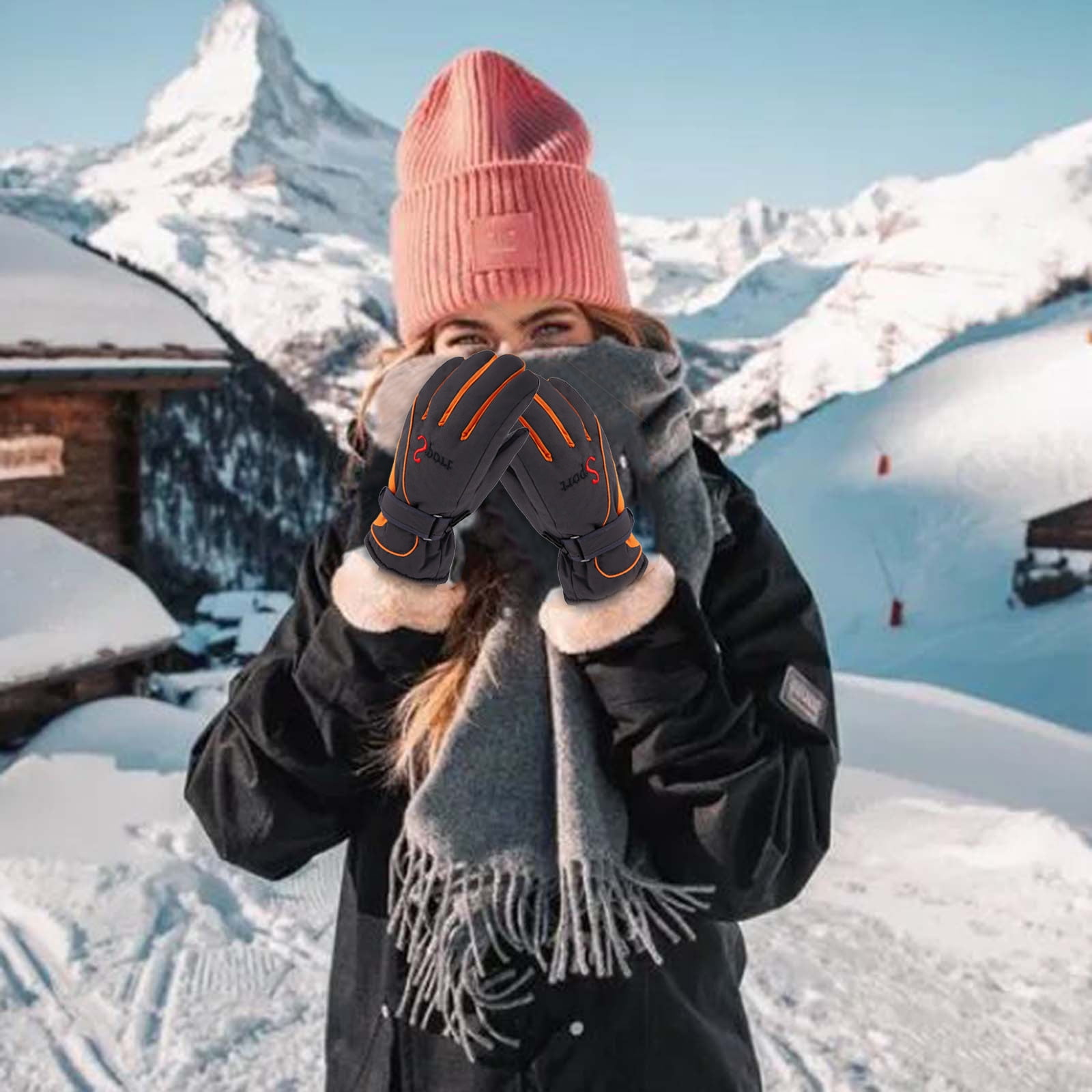 IDALL Ski Gloves Waterproof Gloves Winter Outdoor Men And Women Snow Skating Snowboarding Windproof Warm Ski Gloves Snow Gloves Winter Gloves W-Blue One Size Z-Orange - Image 3