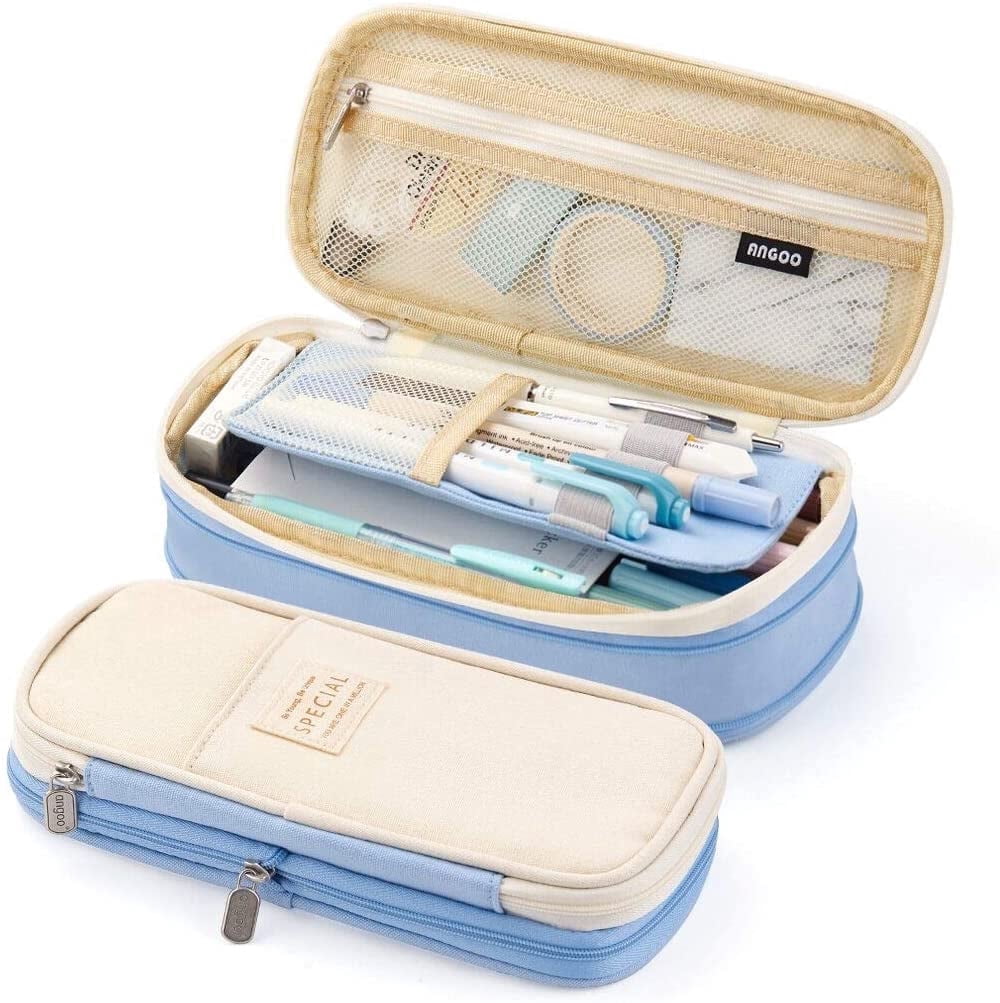 CICIMELON Big Capacity Pencil Pen Case Large Storage Pencil Bag Pouch Organizer (Purple) Blue - Image 1