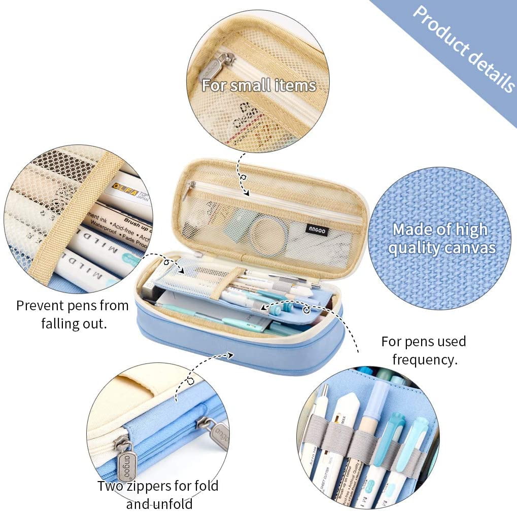 CICIMELON Big Capacity Pencil Pen Case Large Storage Pencil Bag Pouch Organizer (Purple) Blue - Image 3