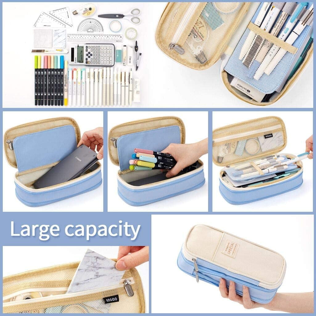 CICIMELON Big Capacity Pencil Pen Case Large Storage Pencil Bag Pouch Organizer (Purple) Blue - Image 4