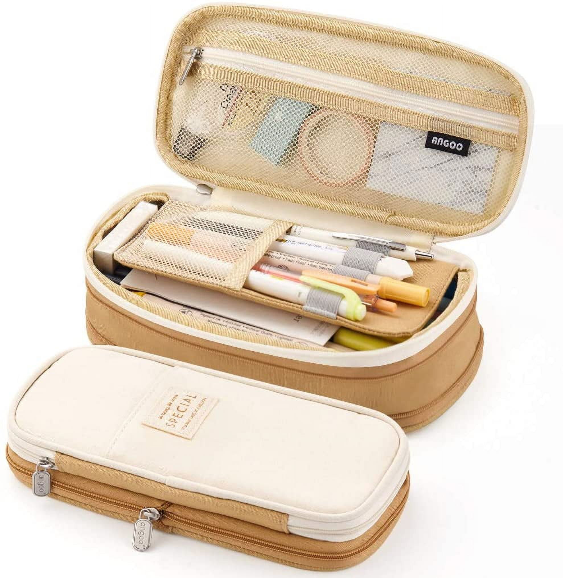 CICIMELON Big Capacity Pencil Pen Case Large Storage Pencil Bag Pouch Organizer (Purple) Khaki - Image 1
