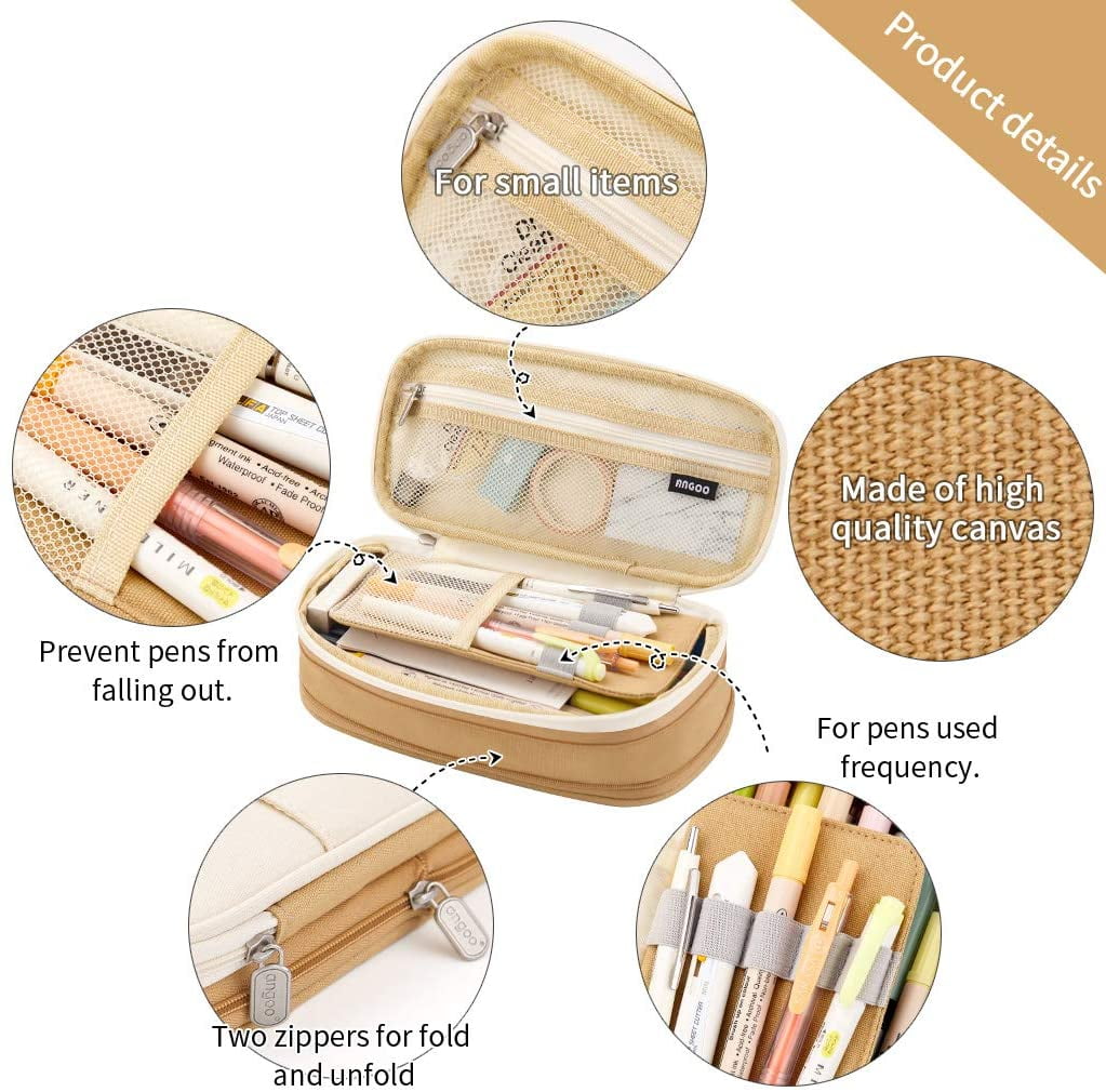 CICIMELON Big Capacity Pencil Pen Case Large Storage Pencil Bag Pouch Organizer (Purple) Khaki - Image 3