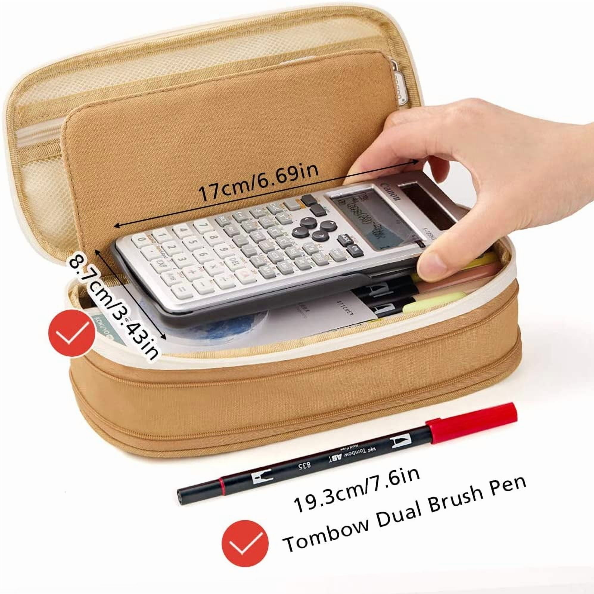 CICIMELON Big Capacity Pencil Pen Case Large Storage Pencil Bag Pouch Organizer (Purple) Khaki - Image 5