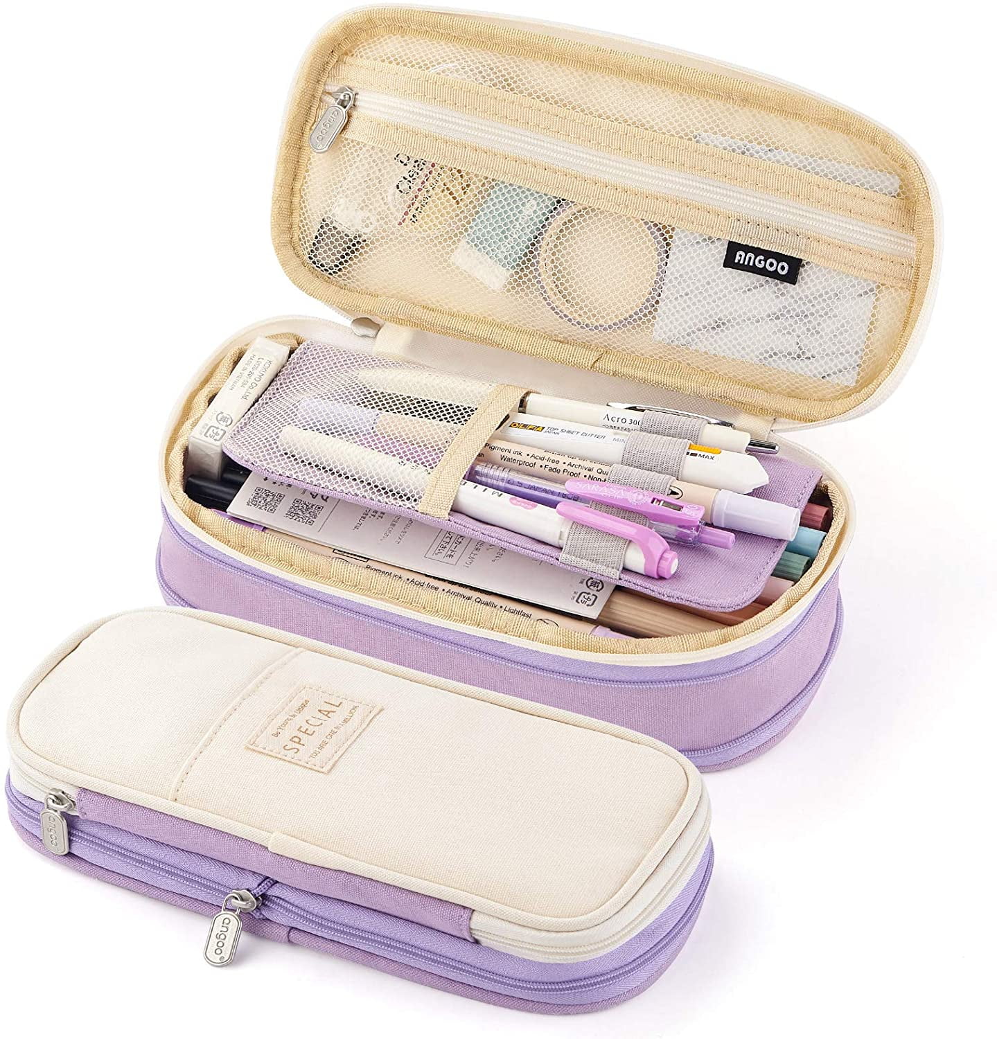 CICIMELON Big Capacity Pencil Pen Case Large Storage Pencil Bag Pouch Organizer (Purple) Purple - Image 1
