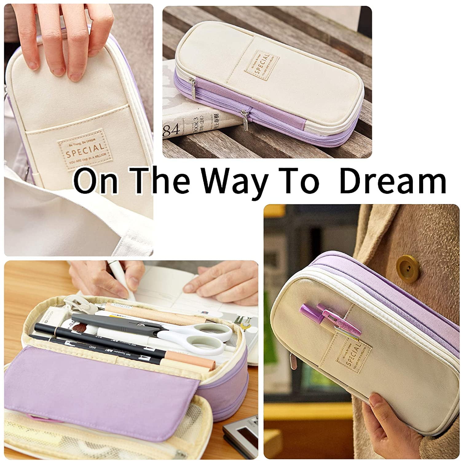 CICIMELON Big Capacity Pencil Pen Case Large Storage Pencil Bag Pouch Organizer (Purple) Purple - Image 2