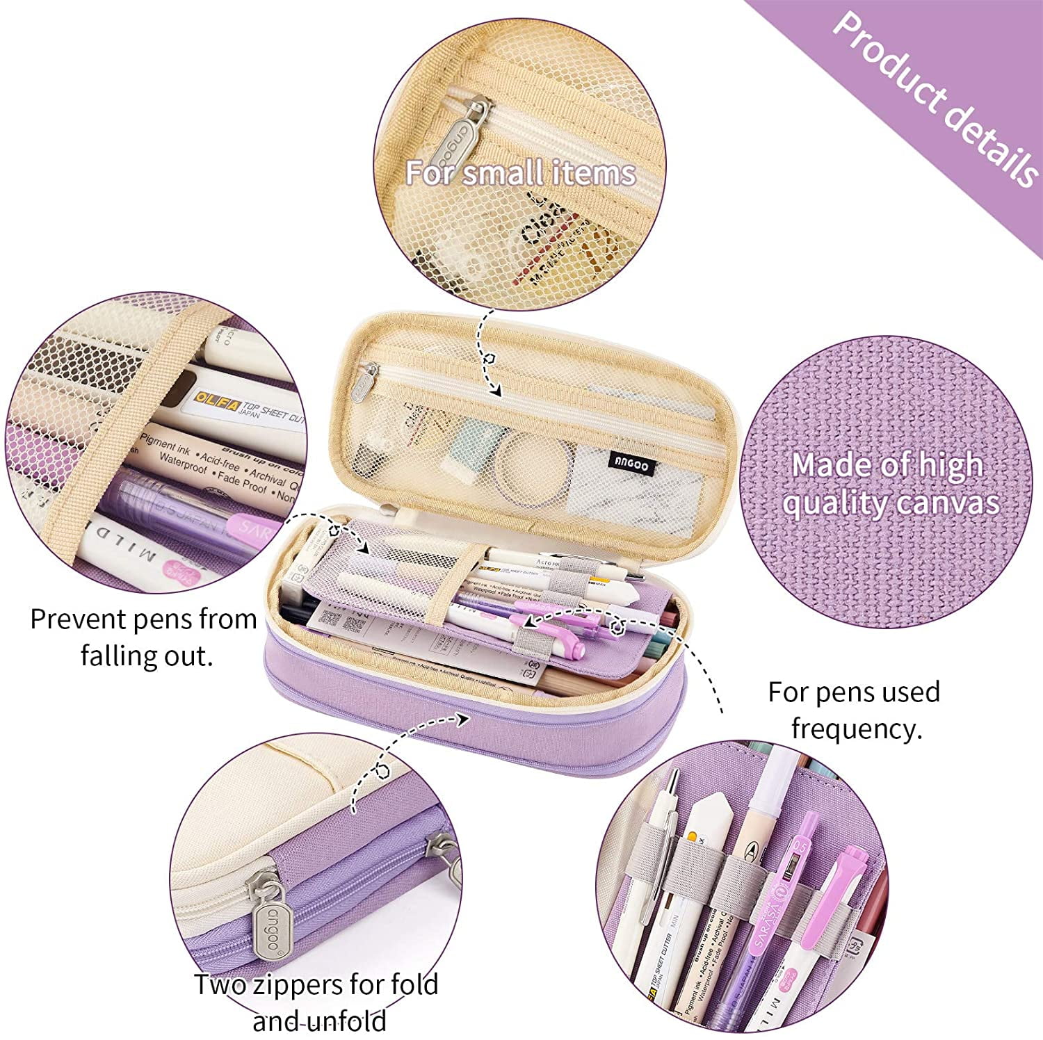 CICIMELON Big Capacity Pencil Pen Case Large Storage Pencil Bag Pouch Organizer (Purple) Purple - Image 3