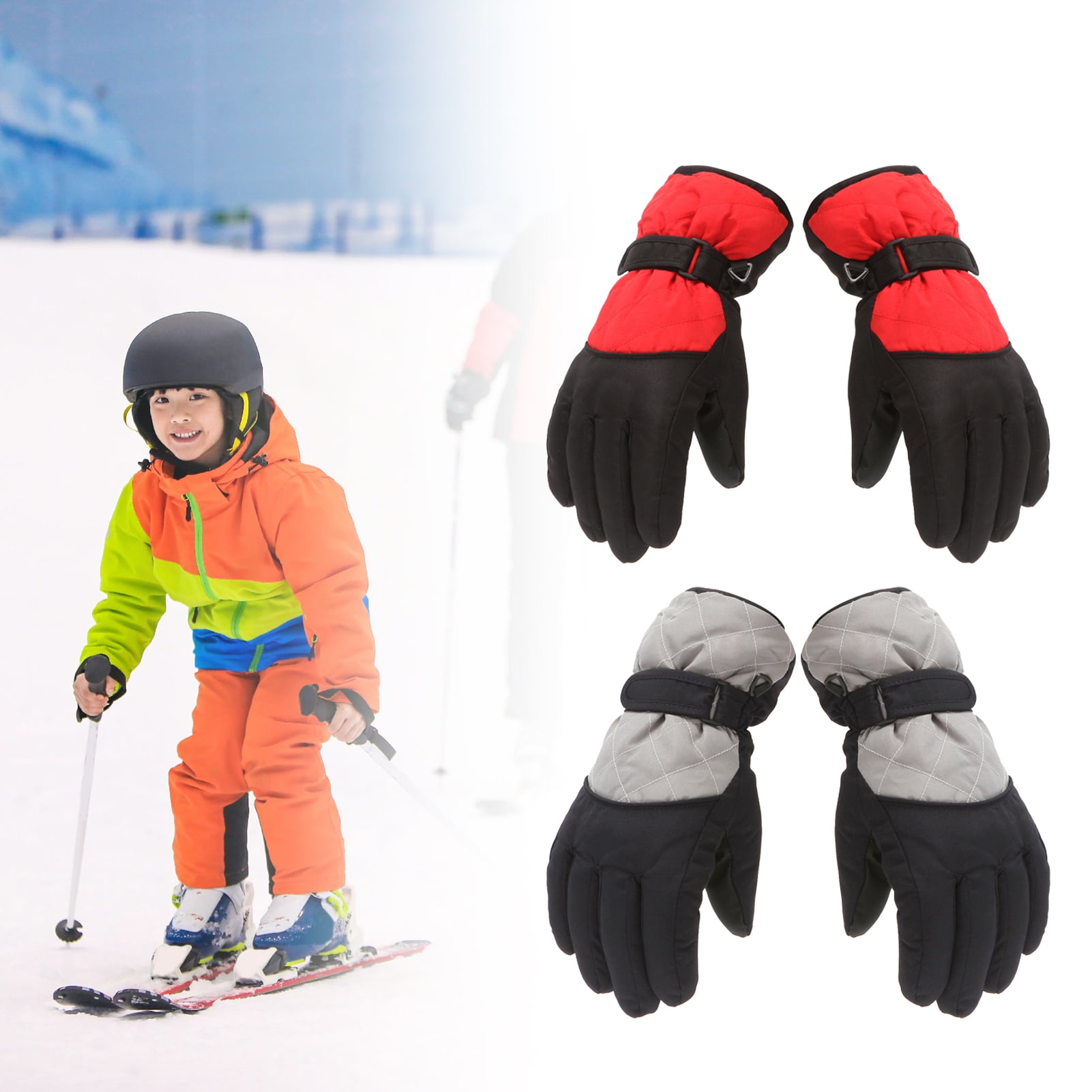 Dengjunhu Kids Winter Gloves - Snow & Ski Waterproof Youth Gloves for Boys & Girls - Insulated for Cold Weather Outdoor Play, Skiing & Snowboarding L Blue - Image 4