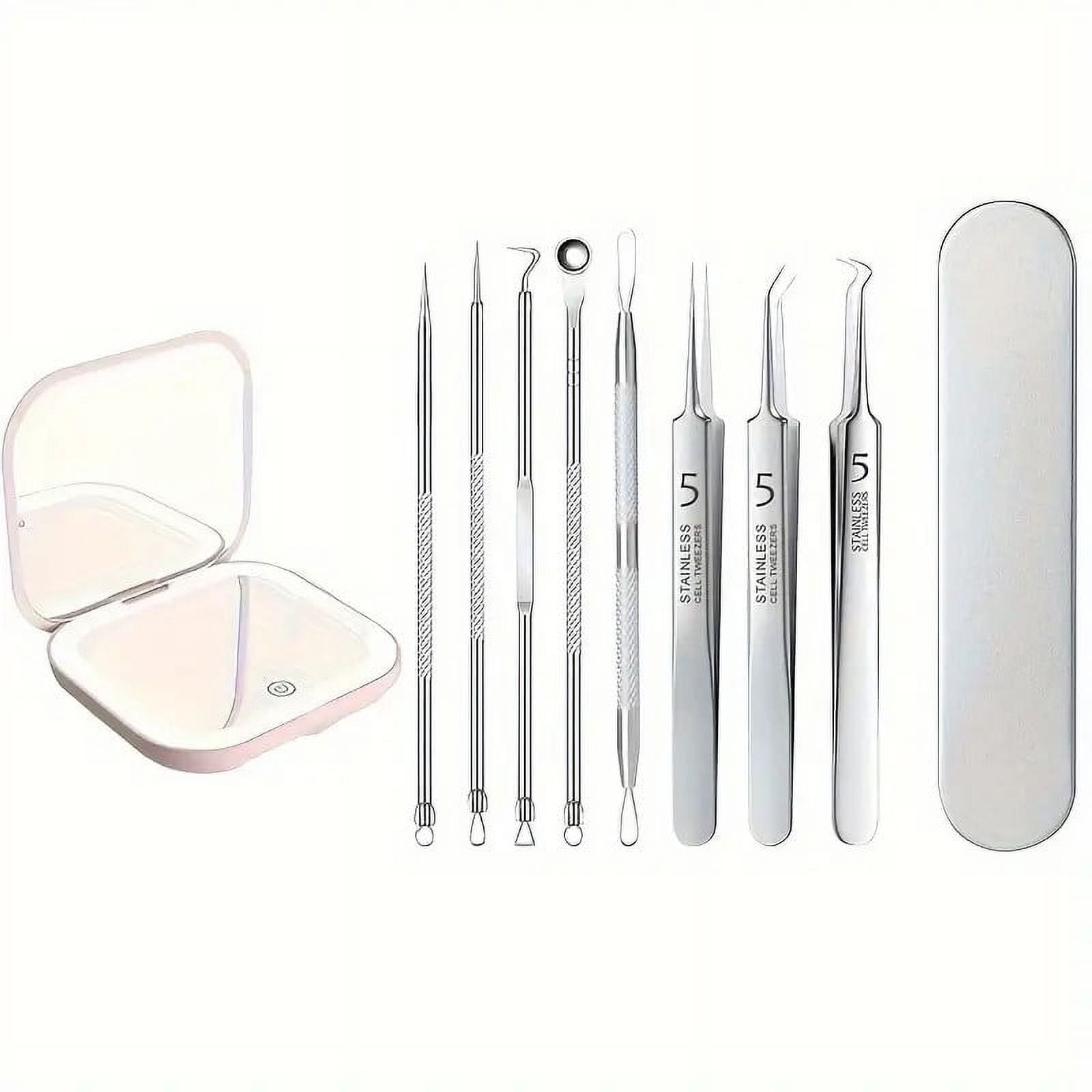 BYXAS Pimple Popper Tool Kit, 8 PCS Professional Stainless Steel Blackhead Remover Comedone Extractor Tools for Removing Zit on Face - Acne Removal Kit with Metal Case (Silver) 8 PCS with Makeup Mirror - Image 1