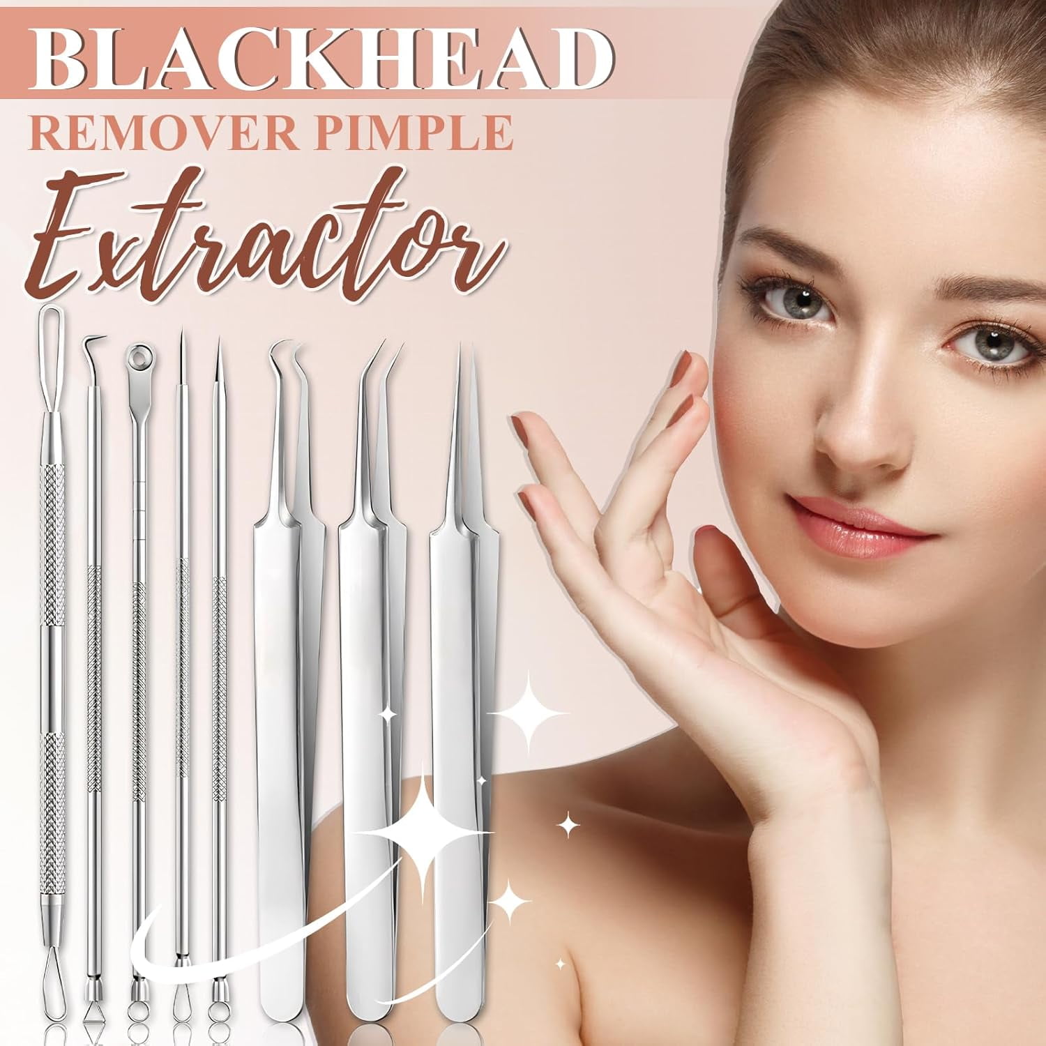 BYXAS Pimple Popper Tool Kit, 8 PCS Professional Stainless Steel Blackhead Remover Comedone Extractor Tools for Removing Zit on Face - Acne Removal Kit with Metal Case (Silver) 8PCS - Image 3