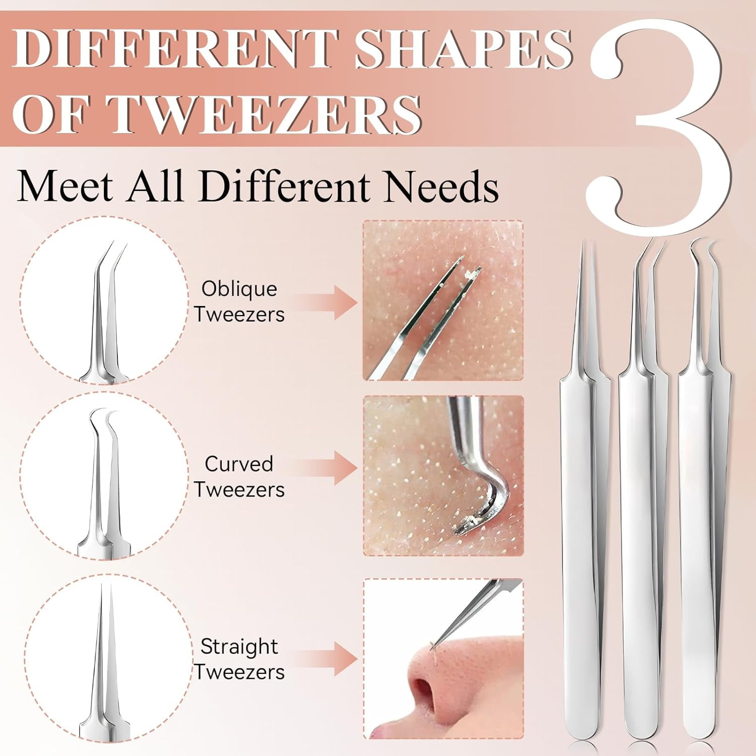 BYXAS Pimple Popper Tool Kit, 8 PCS Professional Stainless Steel Blackhead Remover Comedone Extractor Tools for Removing Zit on Face - Acne Removal Kit with Metal Case (Silver) 8PCS - Image 5