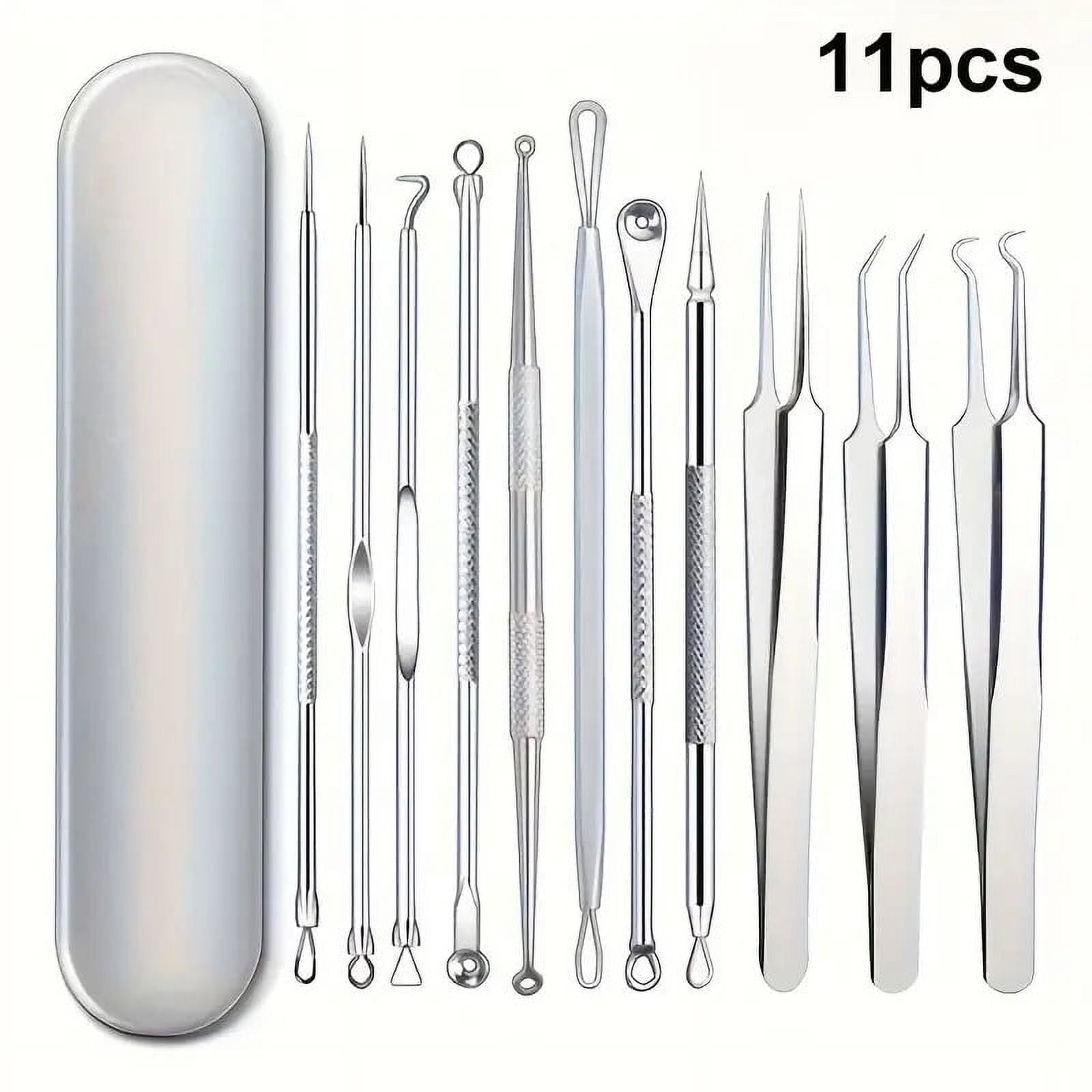 BYXAS Pimple Popper Tool Kit, 8 PCS Professional Stainless Steel Blackhead Remover Comedone Extractor Tools for Removing Zit on Face - Acne Removal Kit with Metal Case (Silver) 11PCS - Image 1