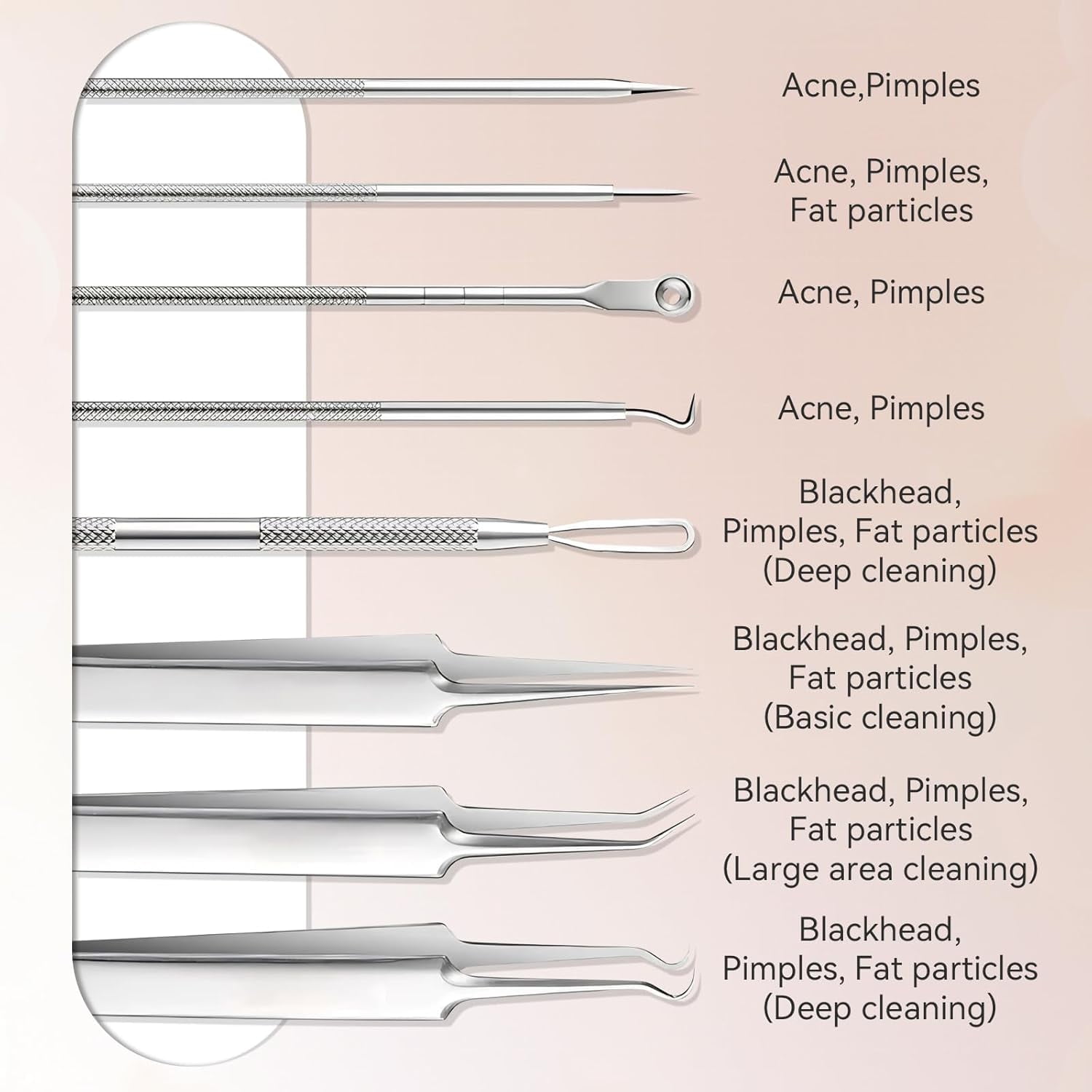 BYXAS Pimple Popper Tool Kit, 8 PCS Professional Stainless Steel Blackhead Remover Comedone Extractor Tools for Removing Zit on Face - Acne Removal Kit with Metal Case (Silver) 11PCS - Image 8