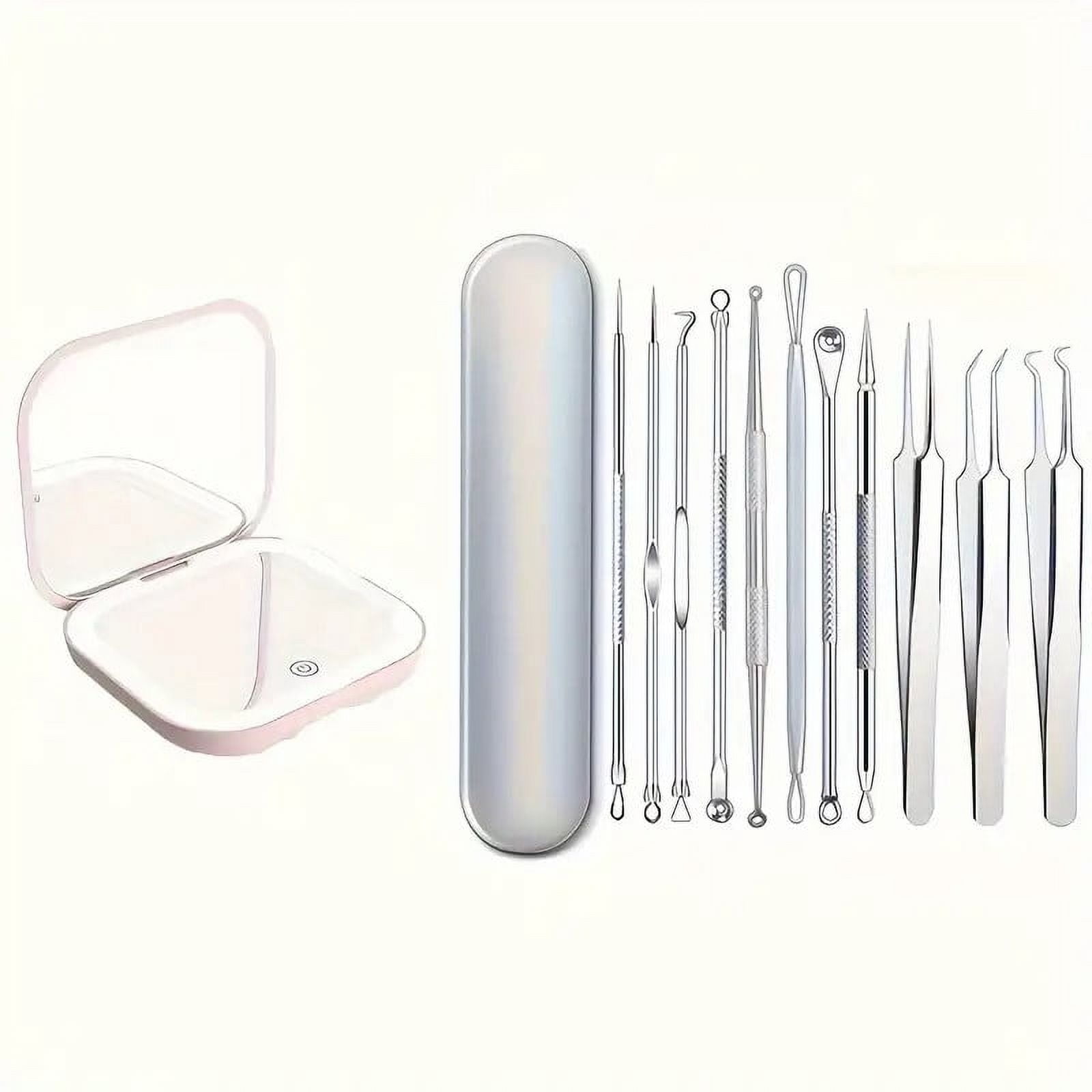 BYXAS Pimple Popper Tool Kit, 8 PCS Professional Stainless Steel Blackhead Remover Comedone Extractor Tools for Removing Zit on Face - Acne Removal Kit with Metal Case (Silver) 11PCS with Makeup Mirror - Image 1