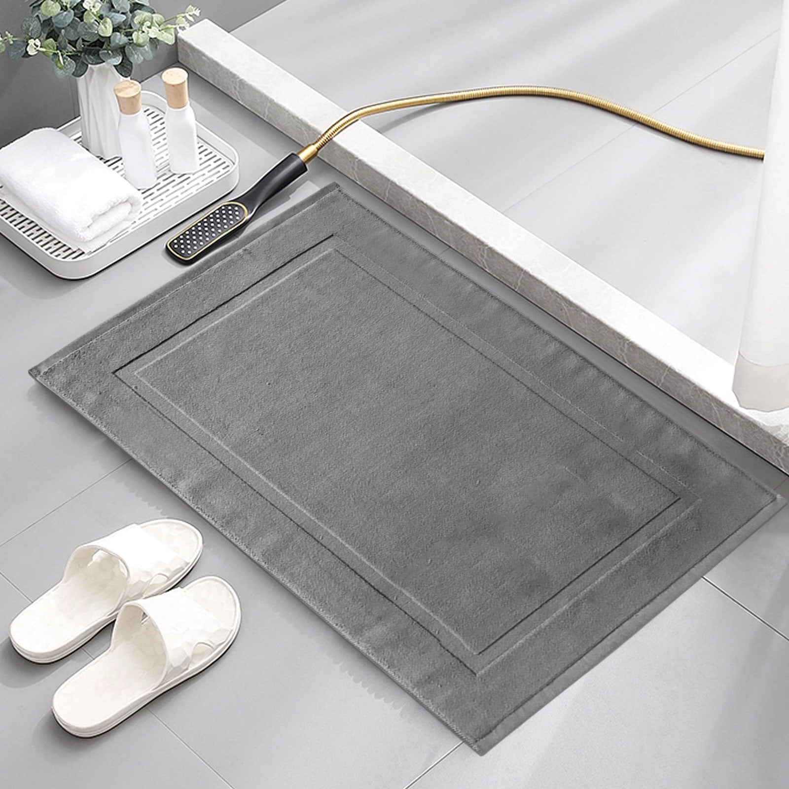 2PCS White Cotton Classic Rug Bath Mats Absorbent Cotton Hotel Spa Shower Bathtub Mats [Not A Bathroom Rug] Machine Washable Shower Bathroom Floor Towel B 1PCS & C 2PCS - Image 8