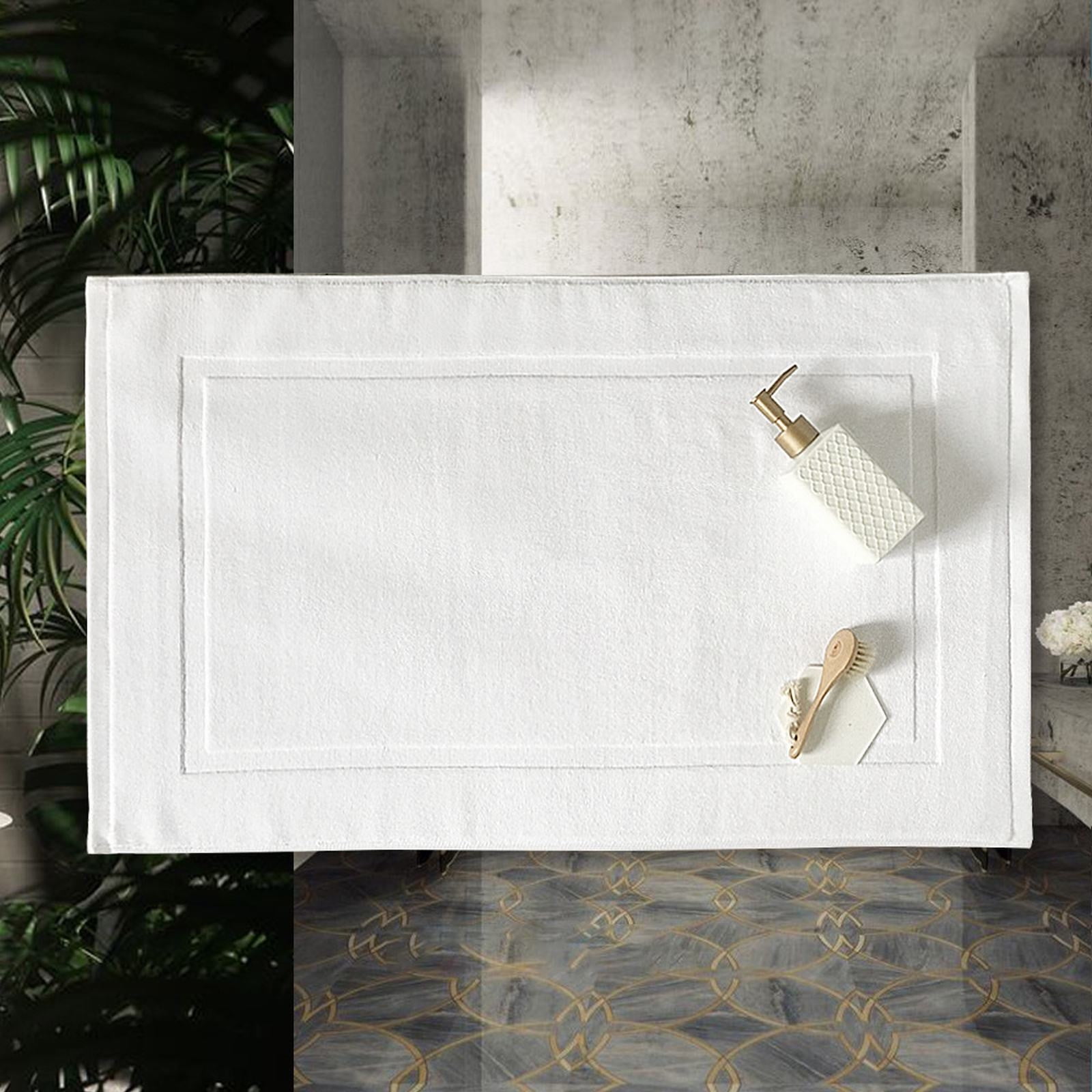 2PCS White Cotton Classic Rug Bath Mats Absorbent Cotton Hotel Spa Shower Bathtub Mats [Not A Bathroom Rug] Machine Washable Shower Bathroom Floor Towel C-White - Image 5