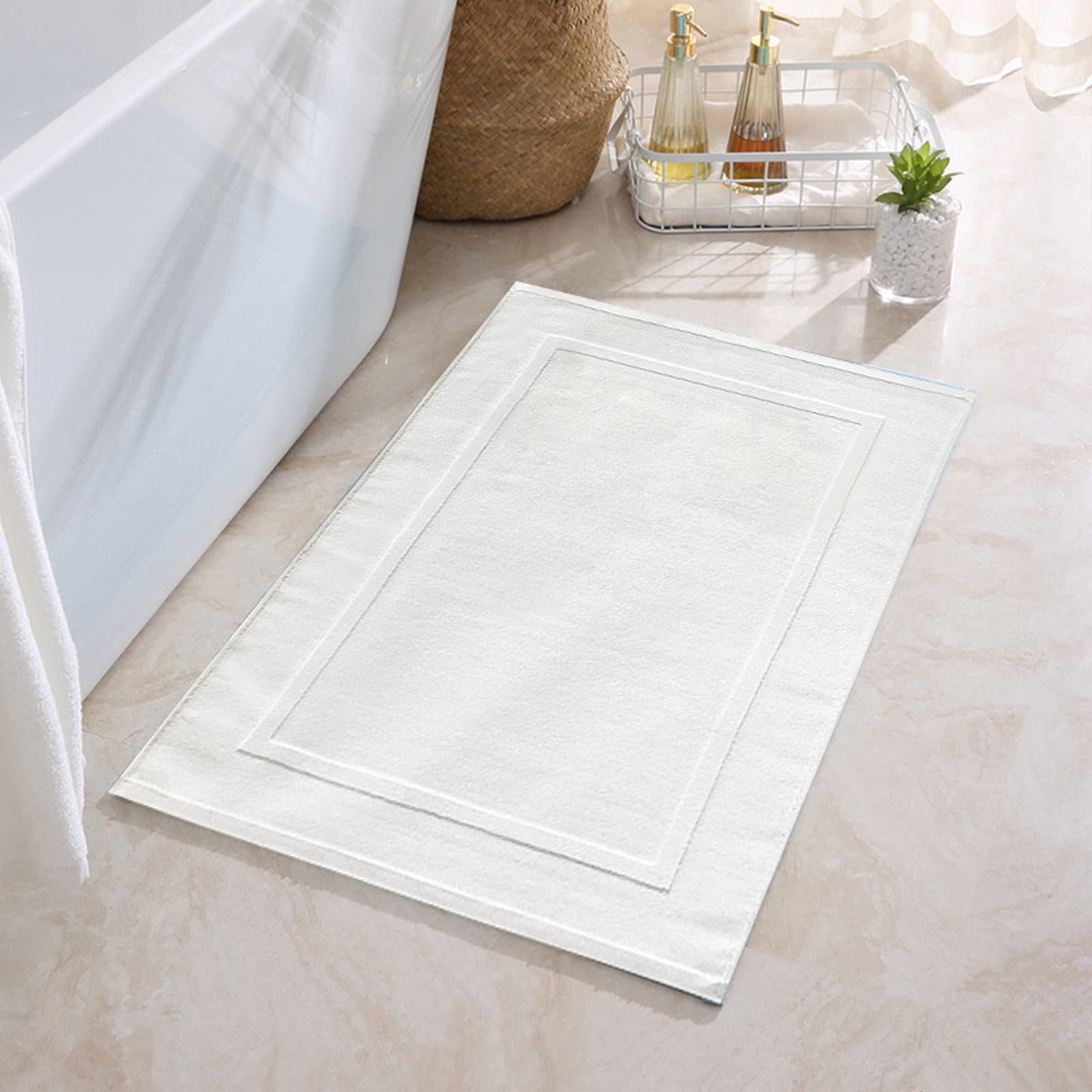 2PCS White Cotton Classic Rug Bath Mats Absorbent Cotton Hotel Spa Shower Bathtub Mats [Not A Bathroom Rug] Machine Washable Shower Bathroom Floor Towel C-White - Image 6
