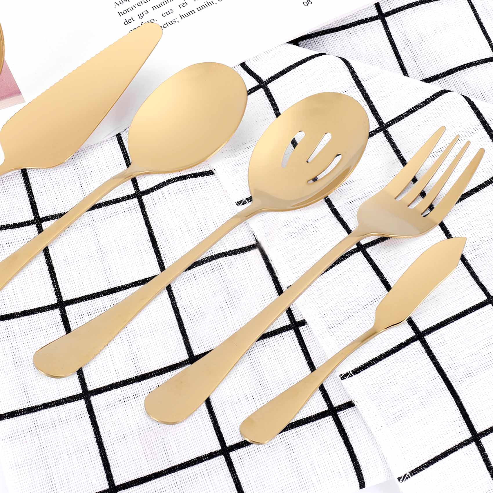6-Piece Gold Stainless Steel Serving Flatware Set - Image 5