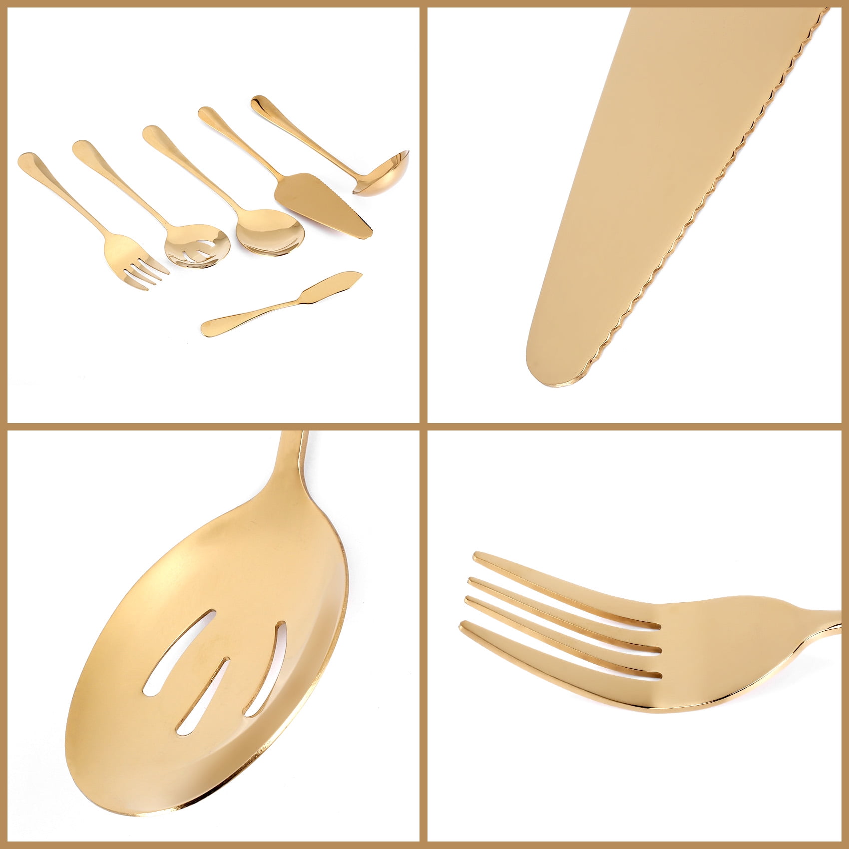 6-Piece Gold Stainless Steel Serving Flatware Set - Image 7