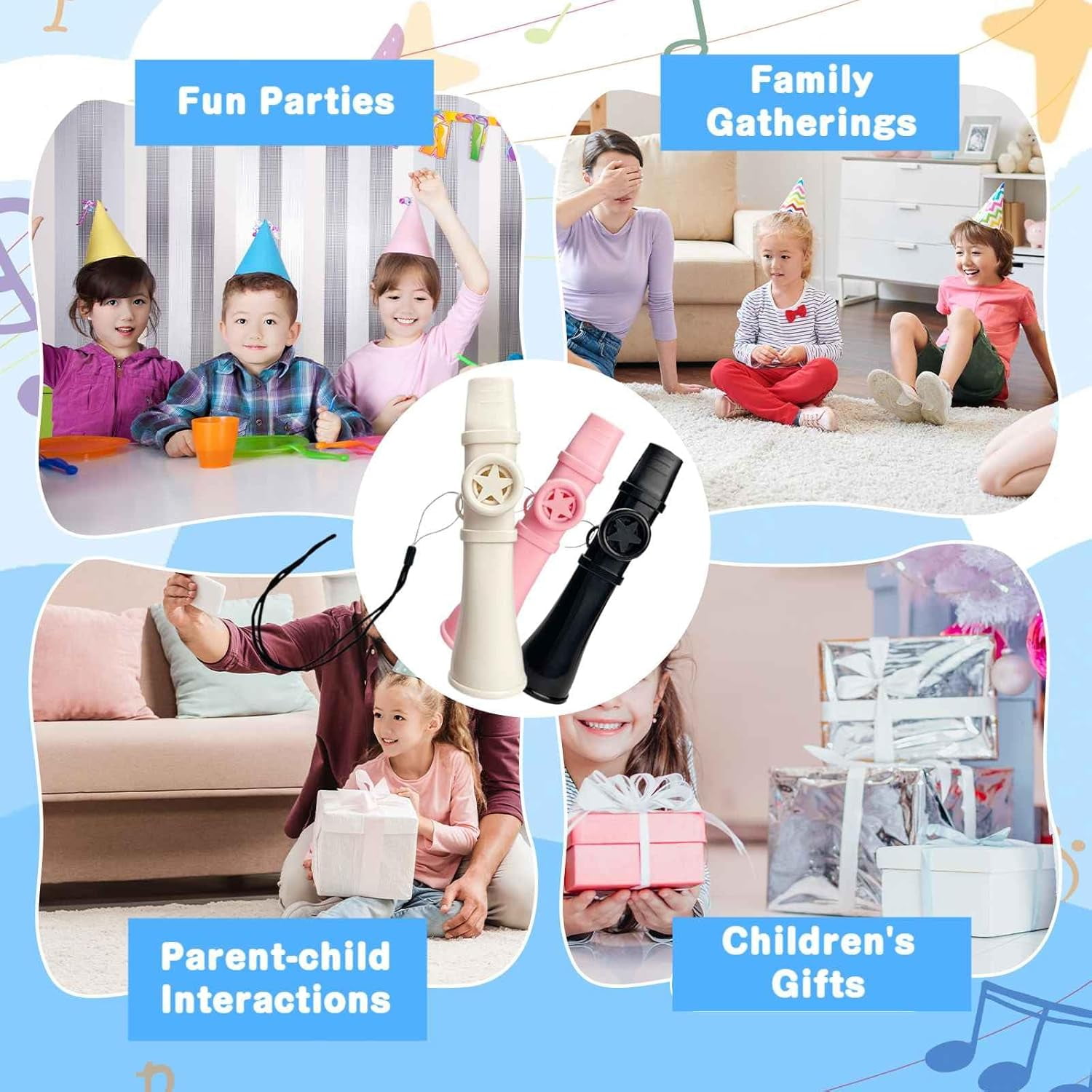 Professional Kazoo for Adults Kids, Upgrade Plastic Kazoos with Adjustable Tone Multi Colors Kazoo Musical Instruments for Guitar, Ukulele, Piano & Violin, Easy to Learn (Blue) Black#004 - Image 6