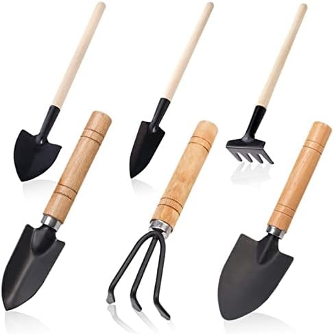 Small Garden Tool Set, 6 Pieces Iron Gardening Kit Including Hand Shovel, Transplant Shovel and Hand Rake with Wood Non-Slip Handle Perfect for Plant Lovers - Image 1